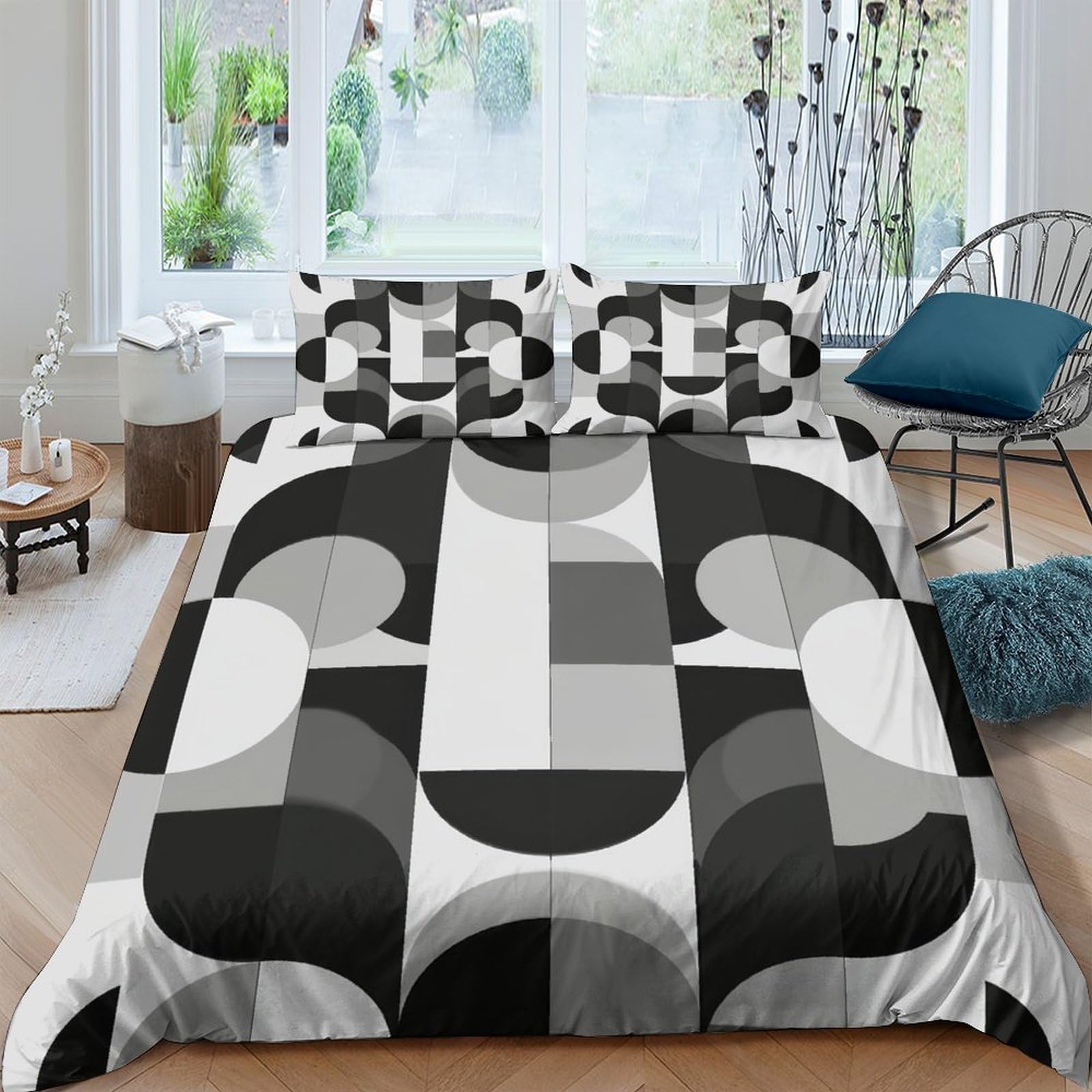 Ctjqhvkz Style-7 3D Printed Geometric Monochrome Fitted Sheet Microfiber Soft Breathable Abstract Pattern Bed Cover For Bedroom Dorm Mattress Protection Single（135X200cm）