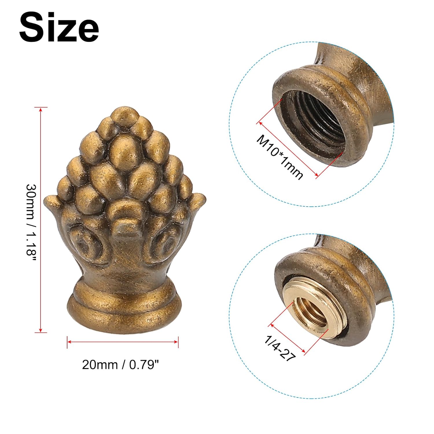 Generic 30 x 20mm Lamp Finials Caps Knob, 2 Set Solid Lamp Shade Top Decoration Screw Cap Nuts with Brass Reducing Adapter for Table Lamps Floor Lamps, Gold Bronze