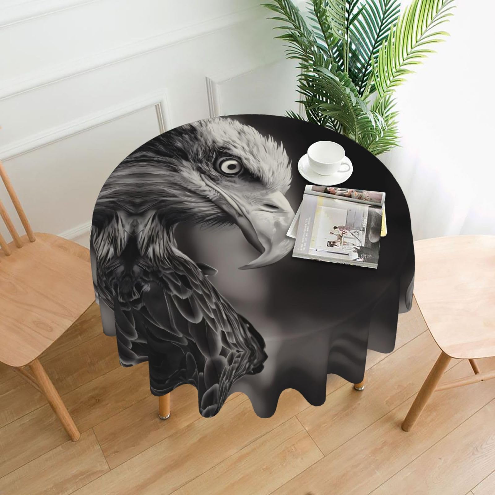 HJFCZH Eagle black and white Prints Round Decorative Tablecloth 60in - High-Grade Polyester Throw for Dinners, Weddings & Everyday Use