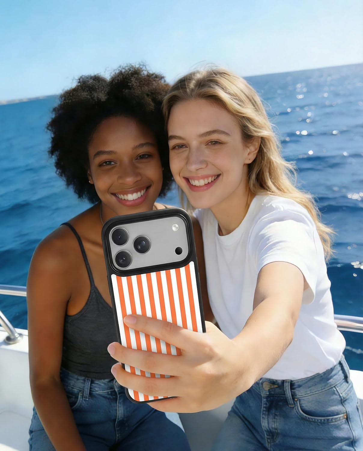 Magnetic Stripes Case for iPhone 13 Pro Max, Cute Aesthetic Striped Case for Women Men Girls, Compatible with MagSafe Slim Hard Shockproof Phone Case, Orange