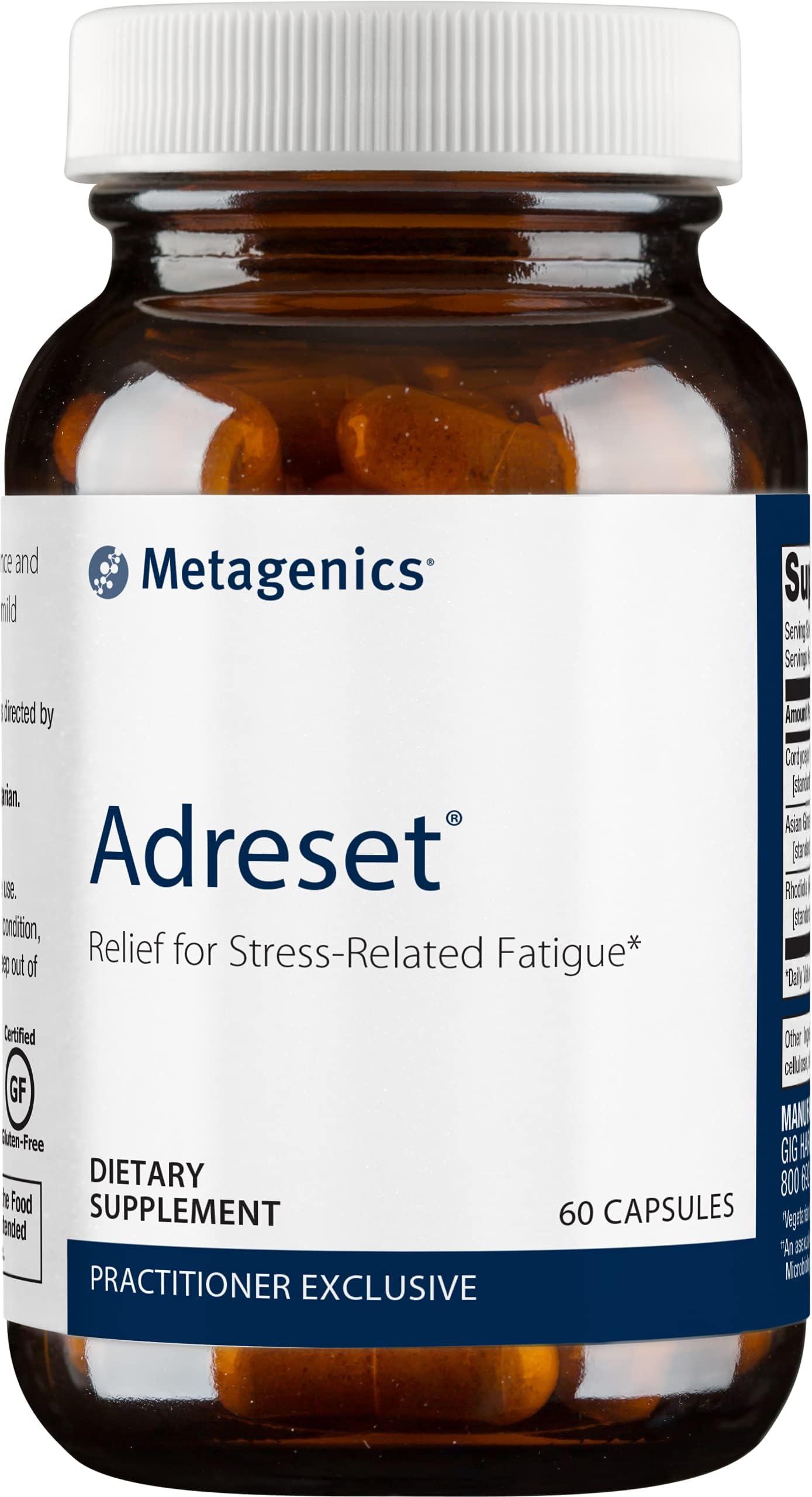 Metagenics Adreset - Adaptogen Formula with Rhodiola, Panax Ginseng & Cordyceps - Supports Stress Resilience, Energy & Fatigue Relief - Non-GMO, Gluten-Free & Vegetarian - 60 Capsules