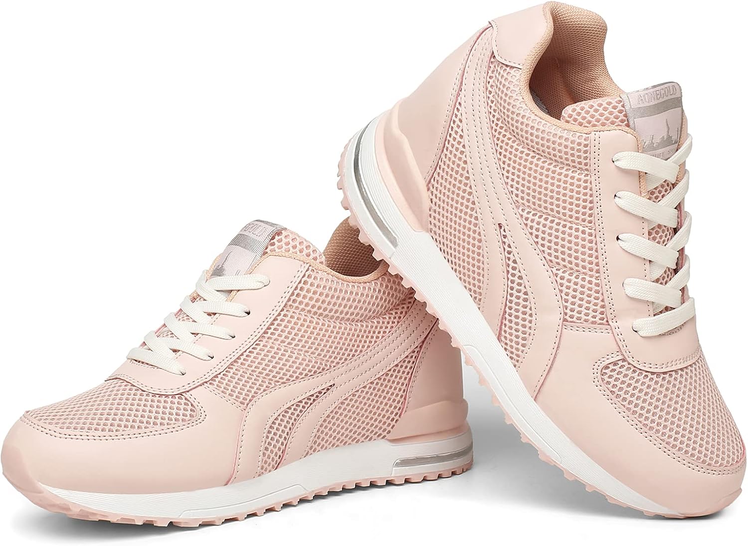 AONEGOLD Womens Hidden Wedges Shoes High Heeled Lightweight Mesh Sneakers Casual Walking Shoes Tennis Chic Pink 35