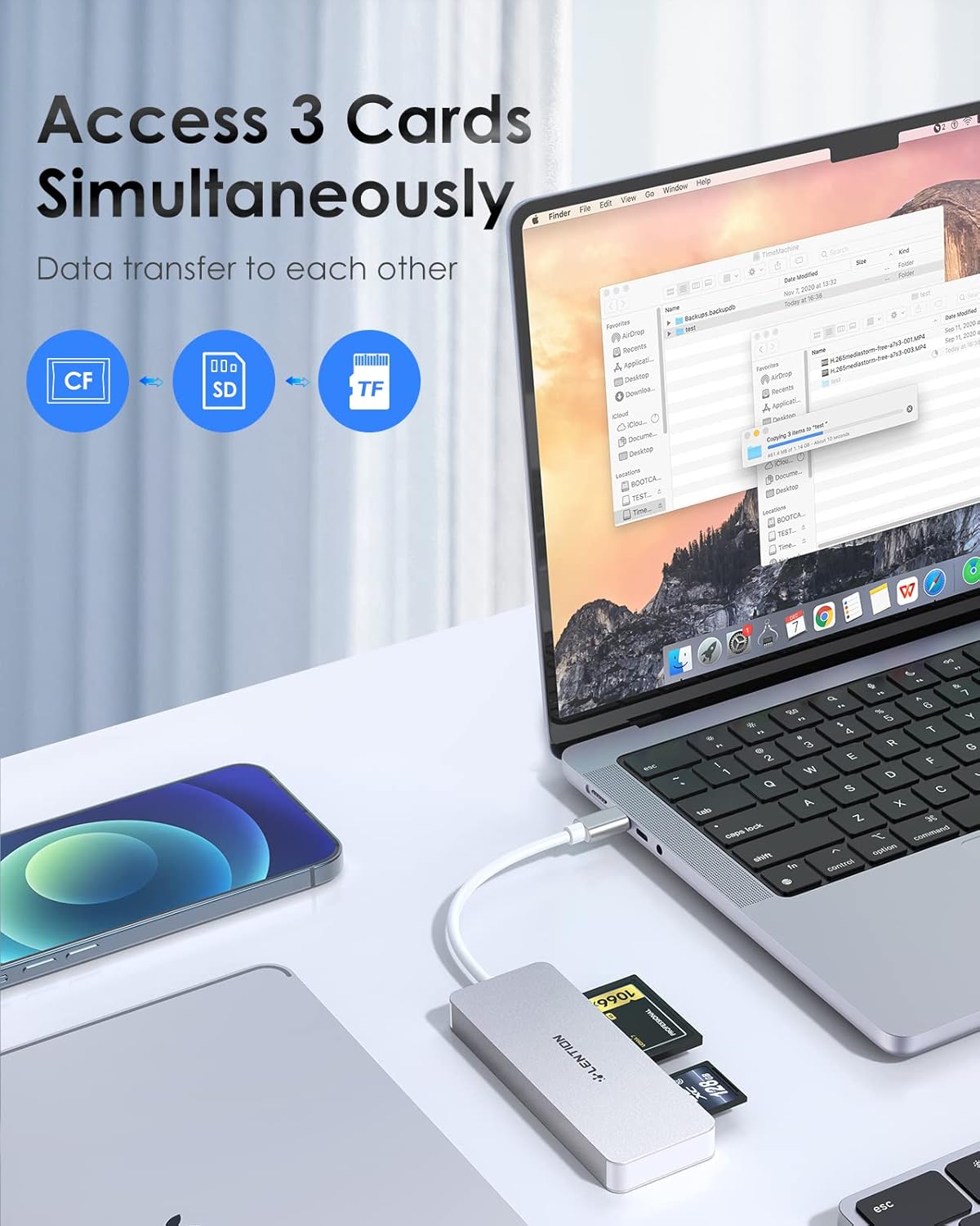 LENTION USB C to CF/SD/Micro SD Multi-Card Reader, SD 3.0 Card Adapter Compatible 2023-2016 MacBook Pro 13/15/16, New Mac Air/iPad Pro/Surface, Iphone15, More (CB-C12, Silver)