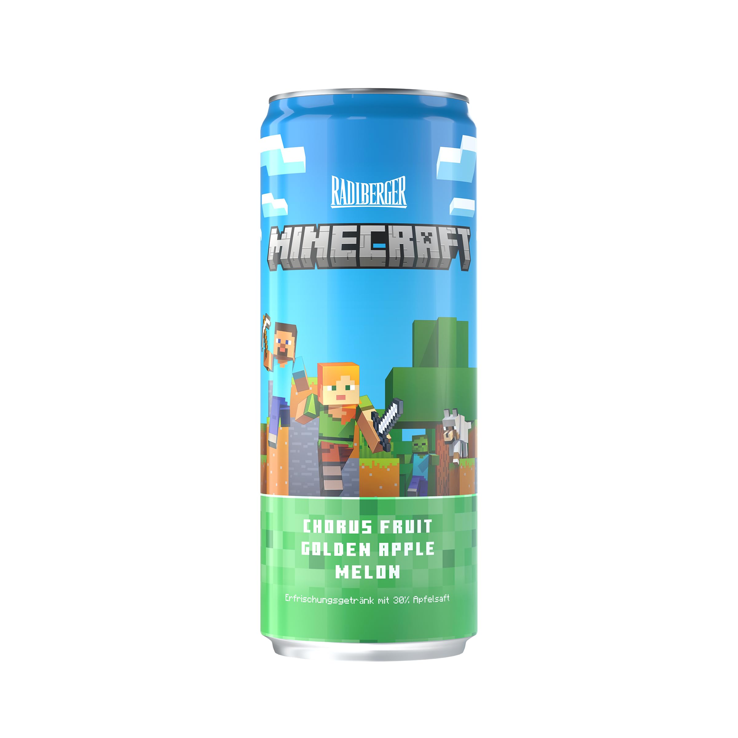 Minecraft Drink 0,33L Dose | mit 30% Apfelsaft | Geschmack Chorus Fruit, Golden Apple & Melon | Kult Getränk für Gamer, Kinder & Fans | +12€ PFANDDOSE (48 x 0,33l Dosen)