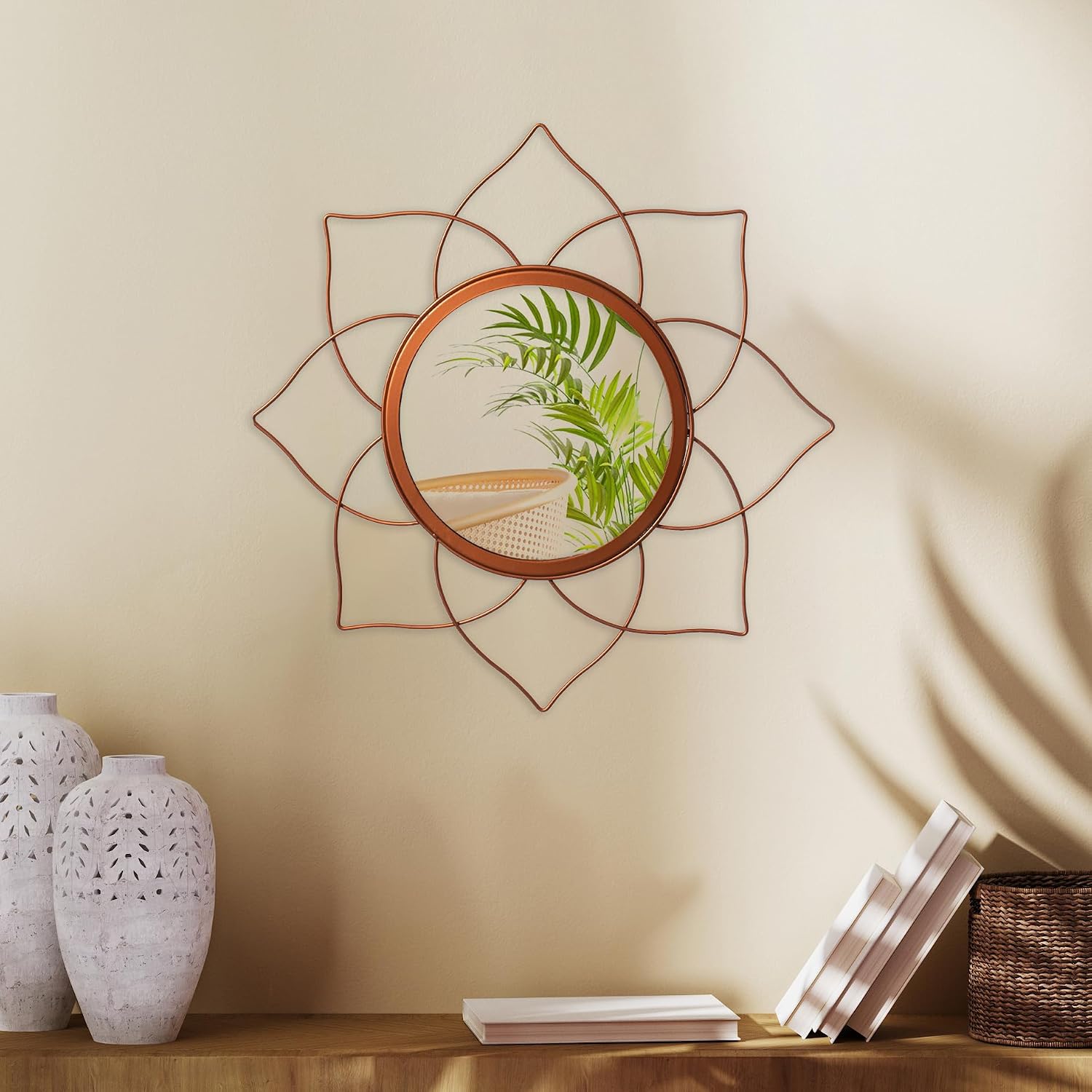 Uniquewise Decorative 12.25-inch Flower Shape Rose Gold Metal Frame Mirror - Perfect for Living Room, Bedroom, Bathroom Vanity, Entryway, or Hallway, Adding Elegance and Charm to Your Space… image 2