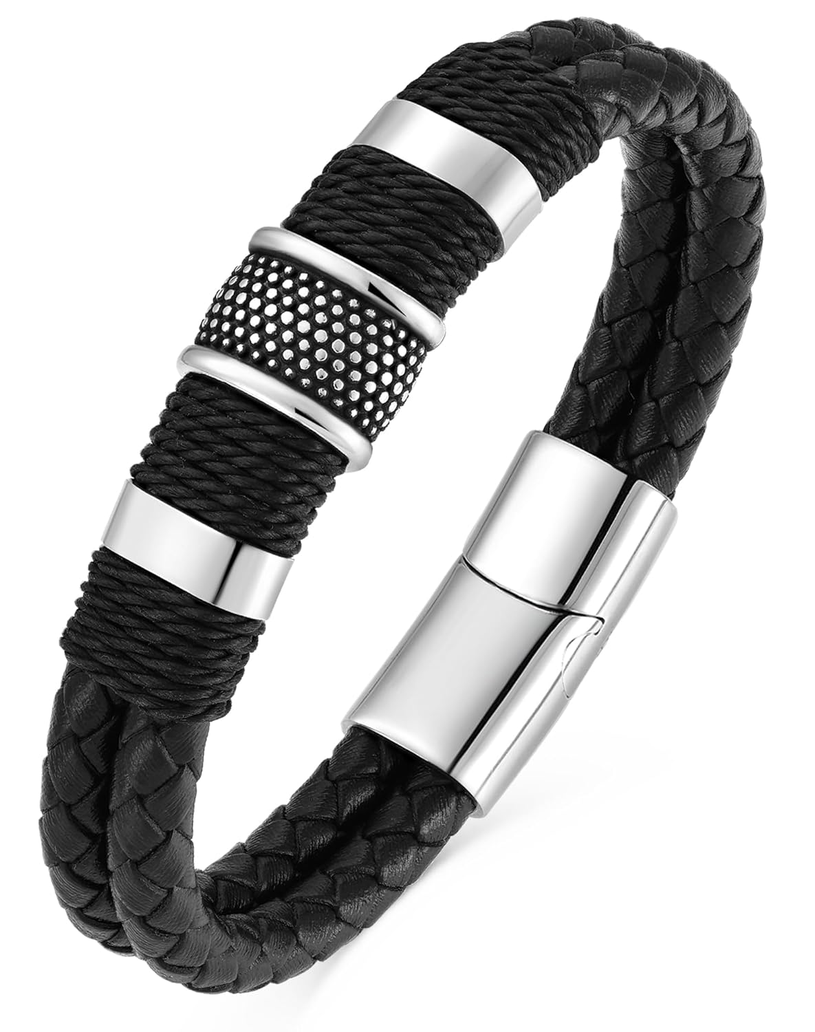 YL Braided Leather Mens Bracelet 18K White Yellow Gold Rhodium Plated Stainless Steel Black Brown Red Green Cuff