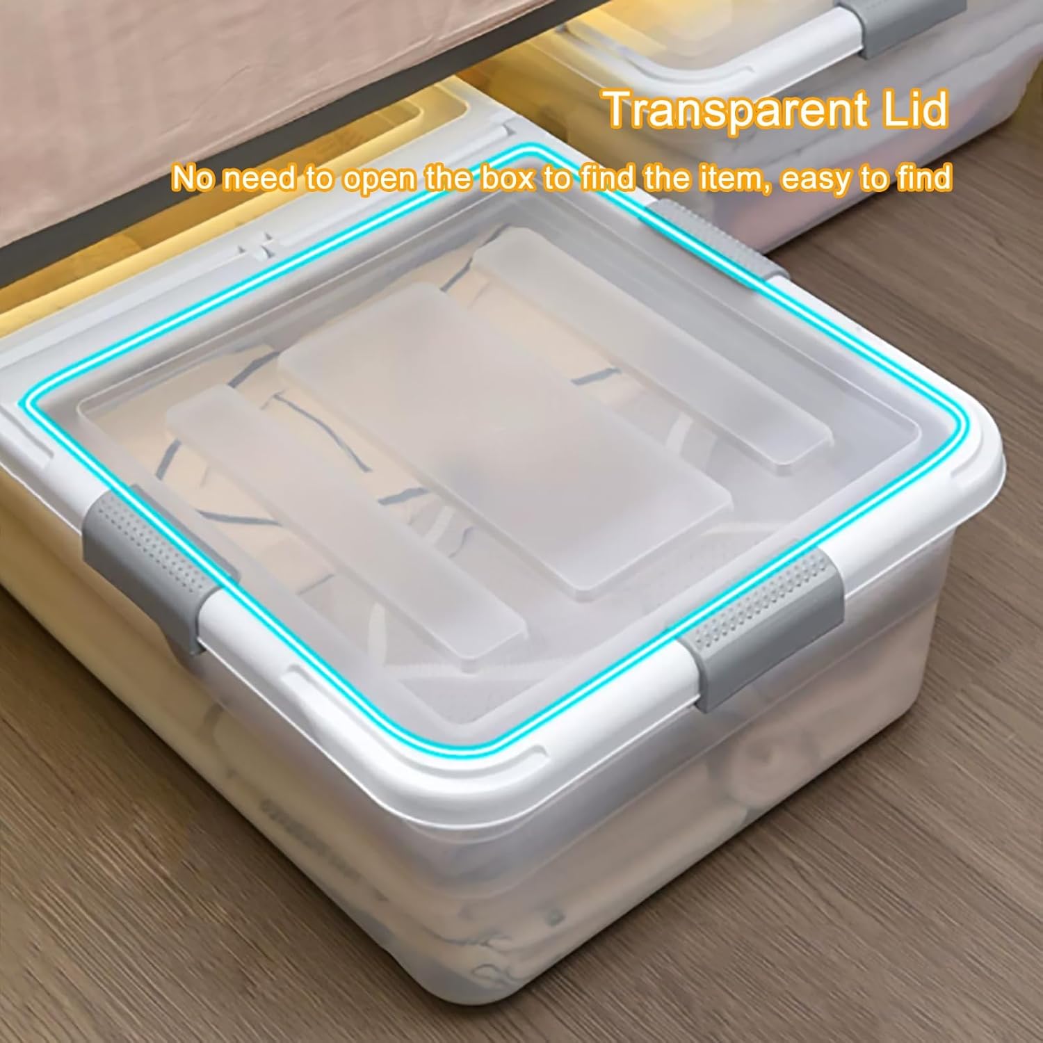 Under Bed Storage Bins with Wheels, Clear Latching Container for Clothes, Shoes, Blankets, Comforter - Durable Plastic with Lid