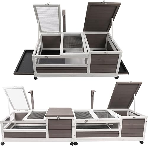 Miniatura 3 de Hábitat de tortuga, gran casa de tortuga de madera sobre ruedas, recinto para tortuga jaula de reptiles para animales pequeños para interiores y