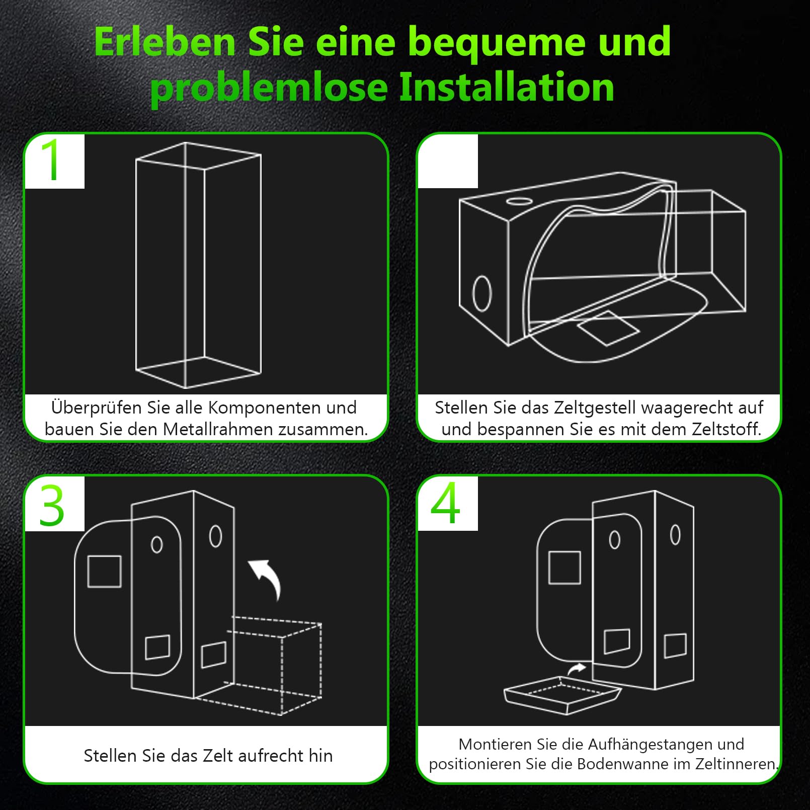 Growzelt Komplettset 120x120x200cm Grow Tent Kit mit 200W LED Vollspektrum Grow Lampe Dimmbar, GrowZelt Kit Komplettes Hydroponics Grow Tent Complete Set