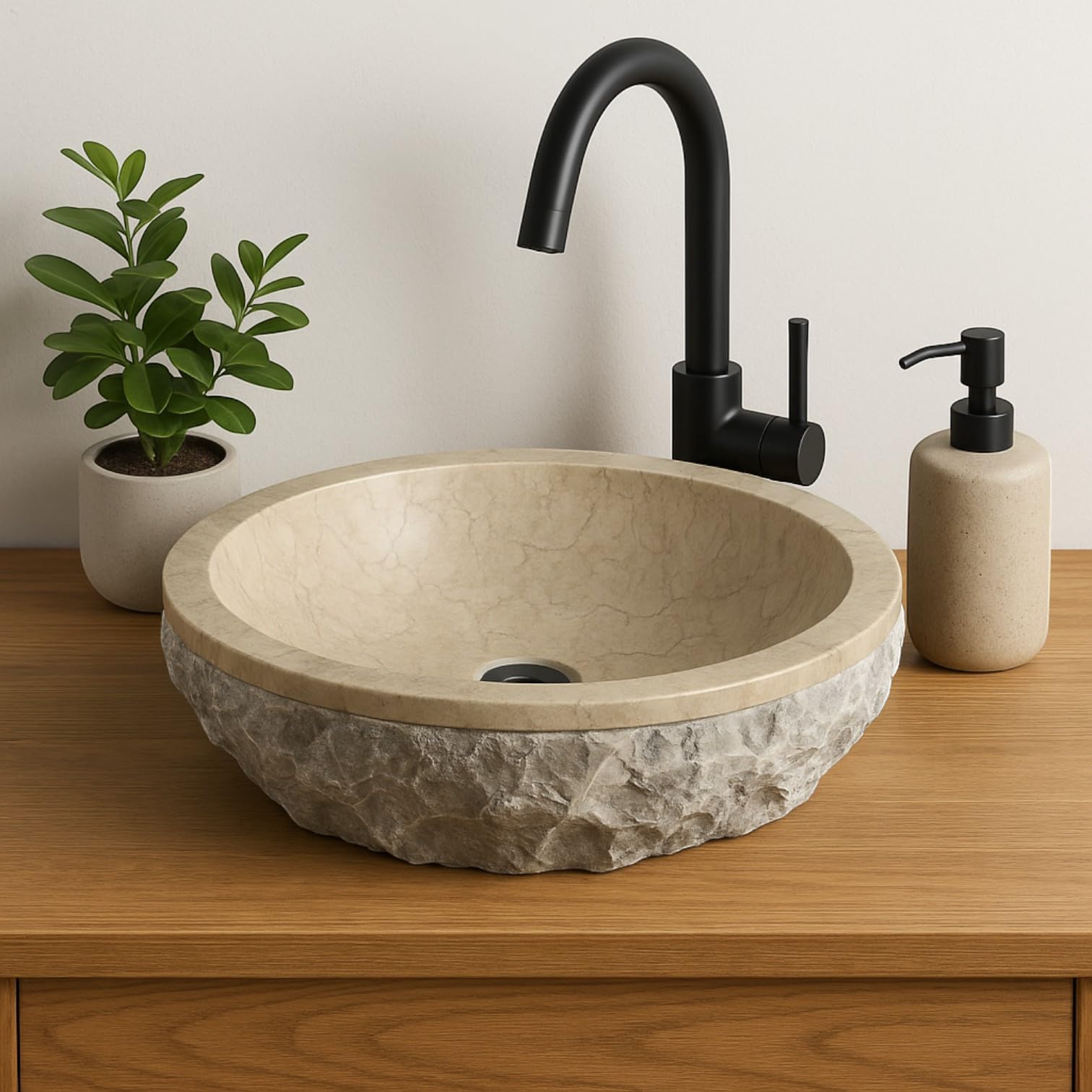 Lendo Online Washbasin round 40x40x15 cm Marble - natural stone cream - sink for bathroom - sink - wash bowl - unique shape and color!