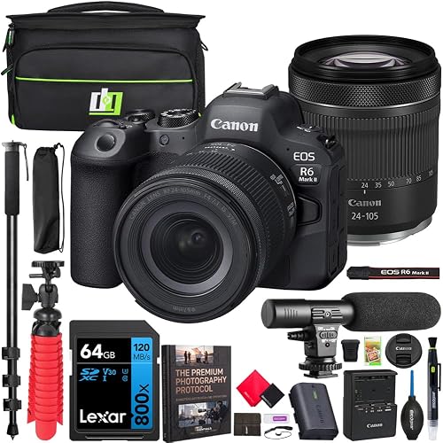 Canon EOS R6 Mark II Full Frame Mirrorless Camera Body with RF 24-105mm F4-7.1 is STM Lens 5666C018 Bundle with Deco Gear Photography Bag + Microphone + Monopod + Photography Ebook & Accessories Kit