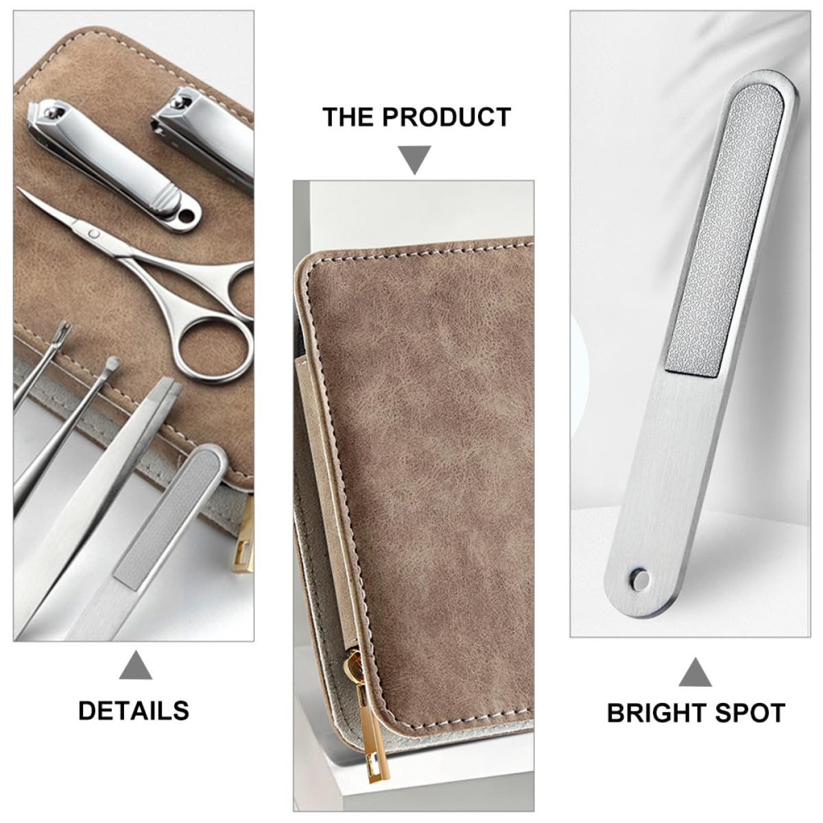 Baluue Ensemble de Coupe- Paquet de Rangement en Cuir Pu en Acier Inoxydable 8 Pièces Kit de Manucure Solide pour Usage Professionnel Domicile