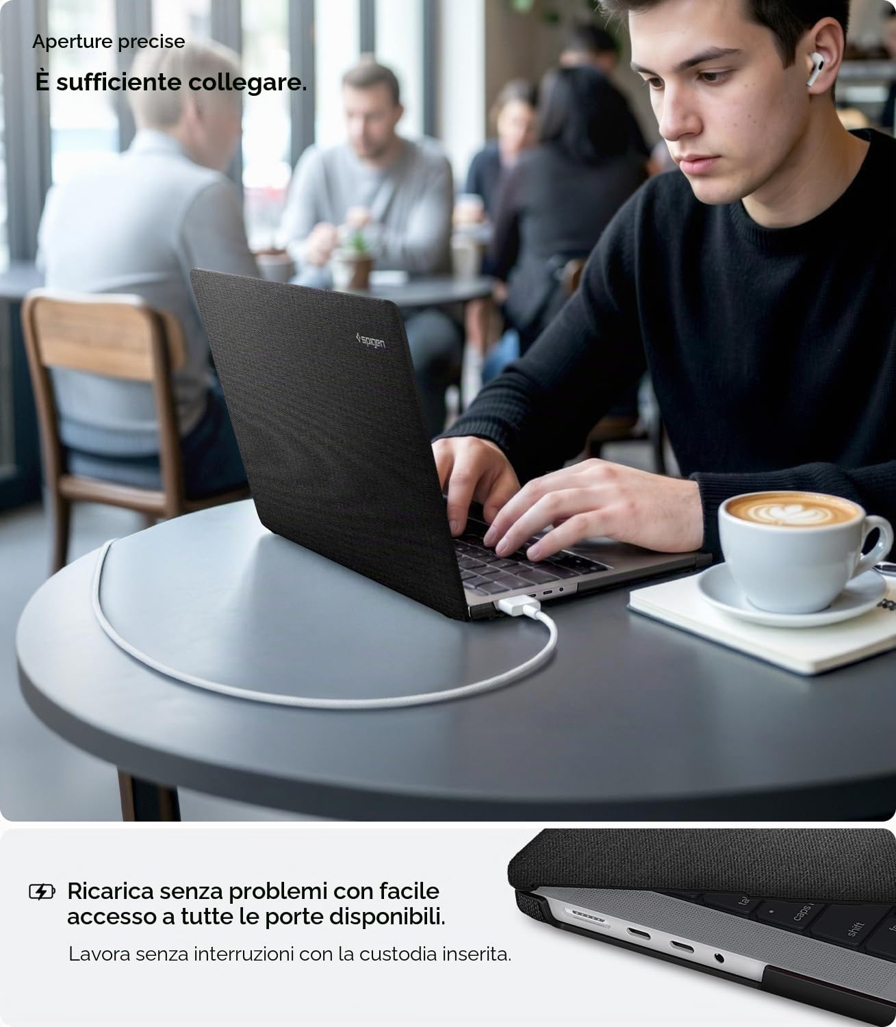 Spigen Cover Urban Fit Compatibile con MacBook Pro 14 pollici M5/M4/M3/M2/M1/Pro/Max (2026-2021), Custodia in Tessuto Anti-Impronta e Antigraffio - Nero