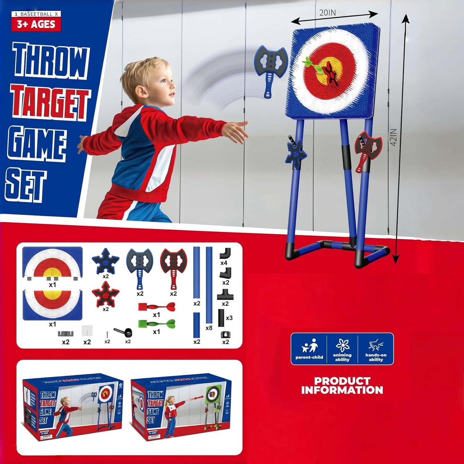 Axe Throwing Game for Backyard - 2-in-1 Axe Throwing Target Set with 4 Throwing Axes & 6 Darts - Easy to Carry Axe Throwing Target Game for Family & Adults - Carnival Games & Outdoor Indoor Yard Games