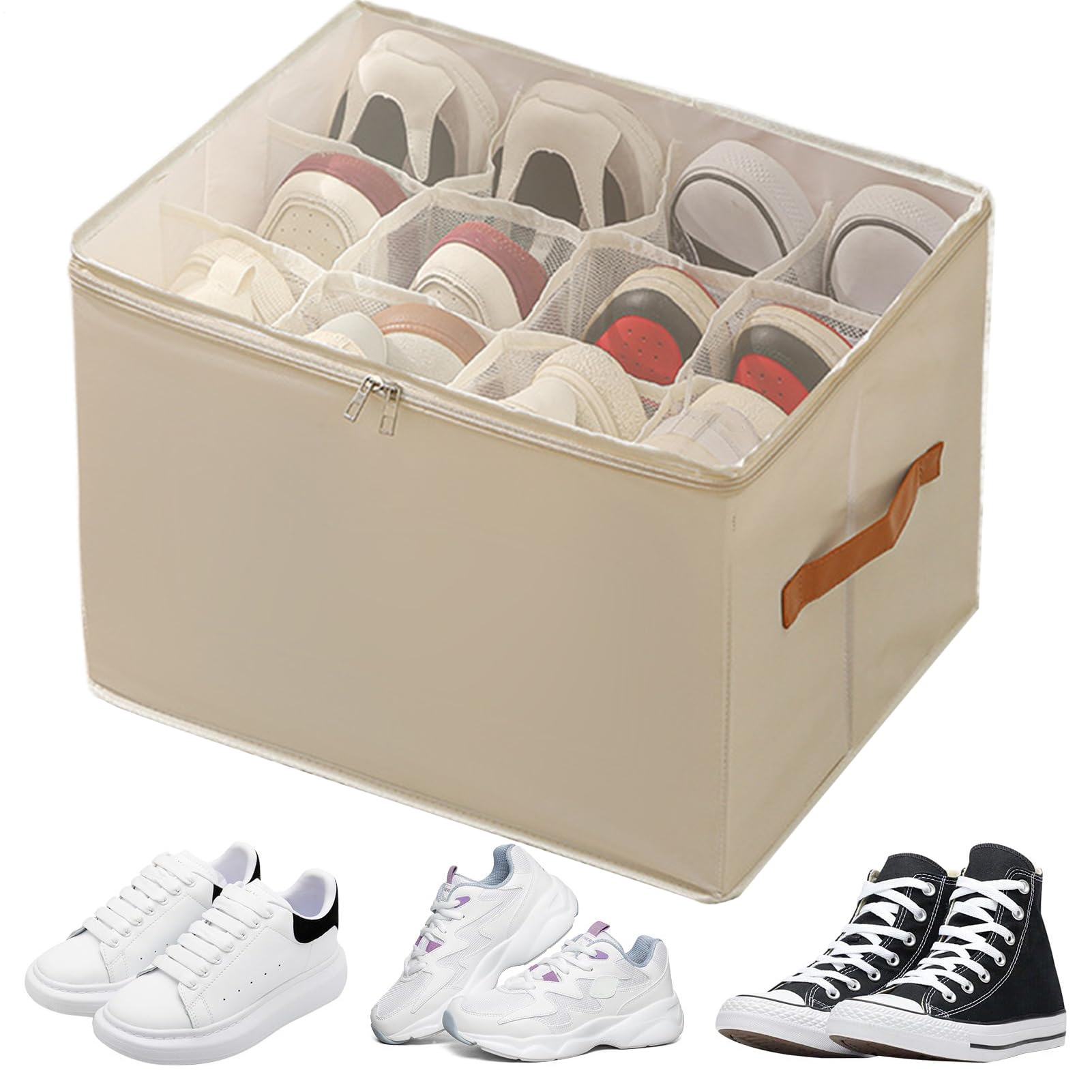 Organiseur de chaussures de placard pliable et bac de rangement avec séparateurs réglables