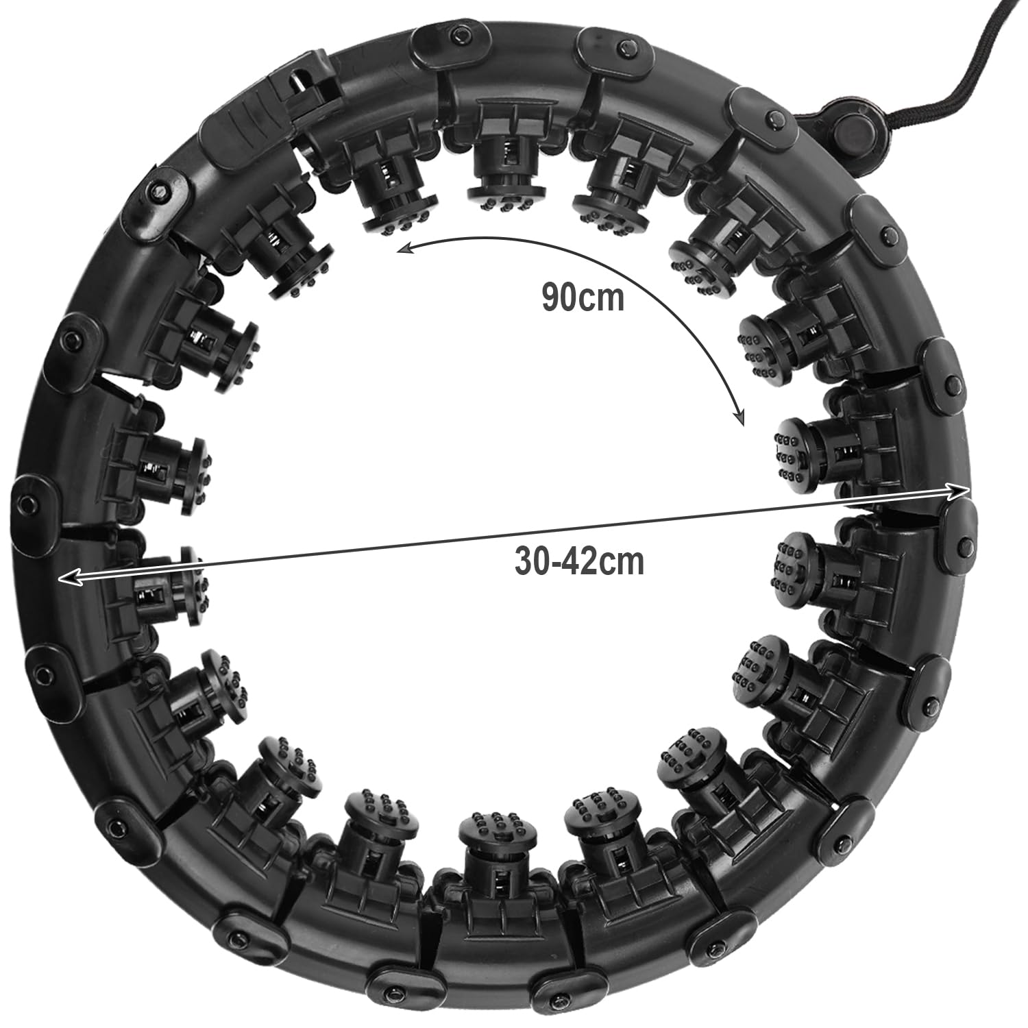 TRIZAND Hula Hoop con peso e nodini massaggianti – 24 segmenti, regolabile 30–42 cm, rullo a 6 ruote, peso regolabile – cerchio fitness per pancia/gambe/glutei, funzionamento silenzioso, allenamento