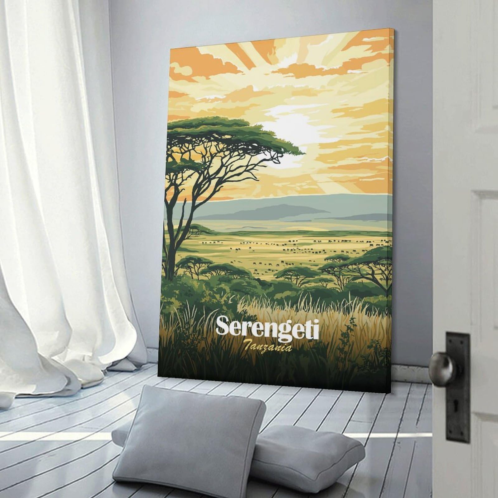Junmoney Serengeti Sunset Landscape(2) Canvas Wall Decor 20x30inch(50x75cm), for Workspace Walls, Study Corners Or Bedrooms, Decorative Artwork for Productive Spaces
