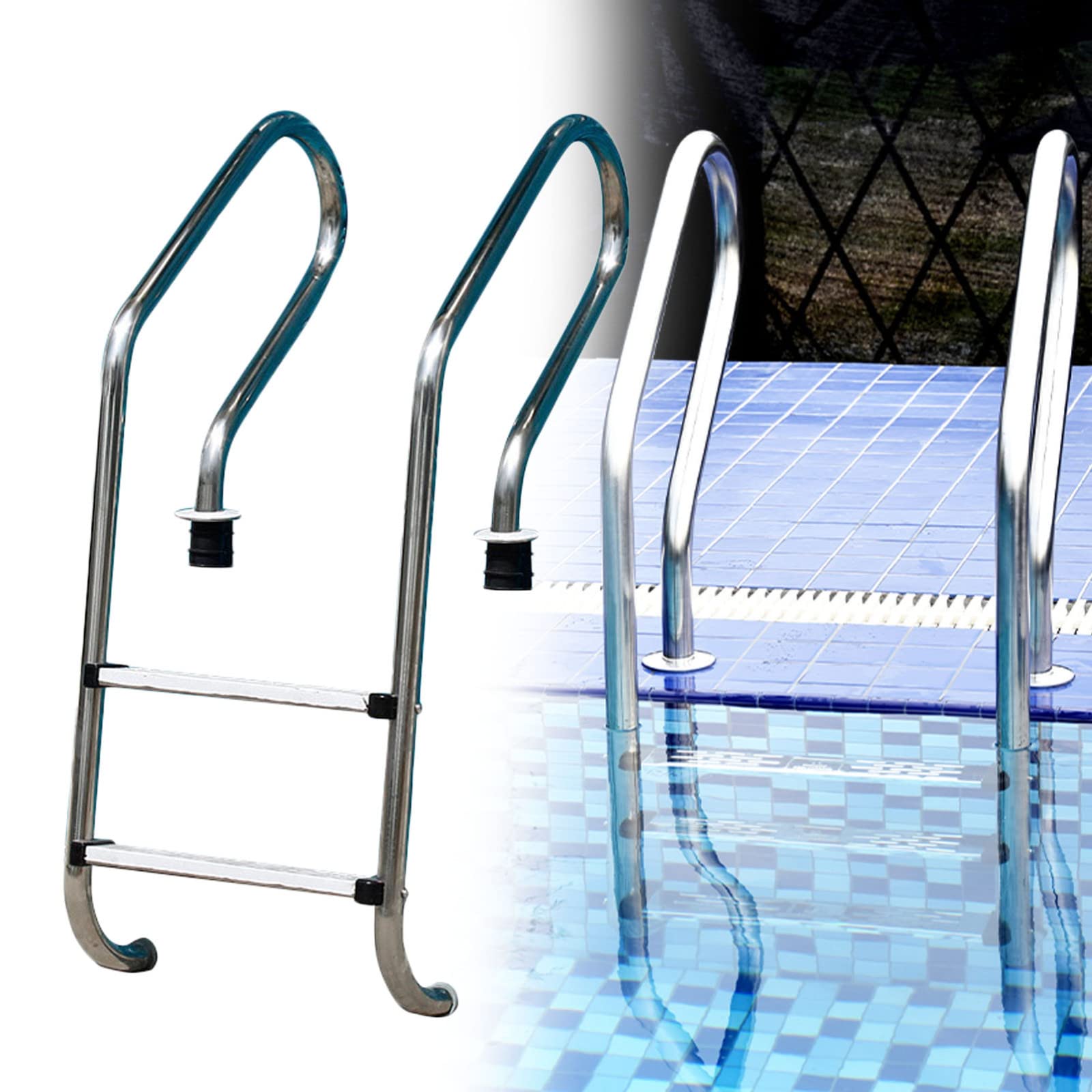 Scala per piscina in acciaio inox, resistente scaletta antiscivolo con 2 pedane antiscivolo, capacità di peso 200 kg, facile montaggio