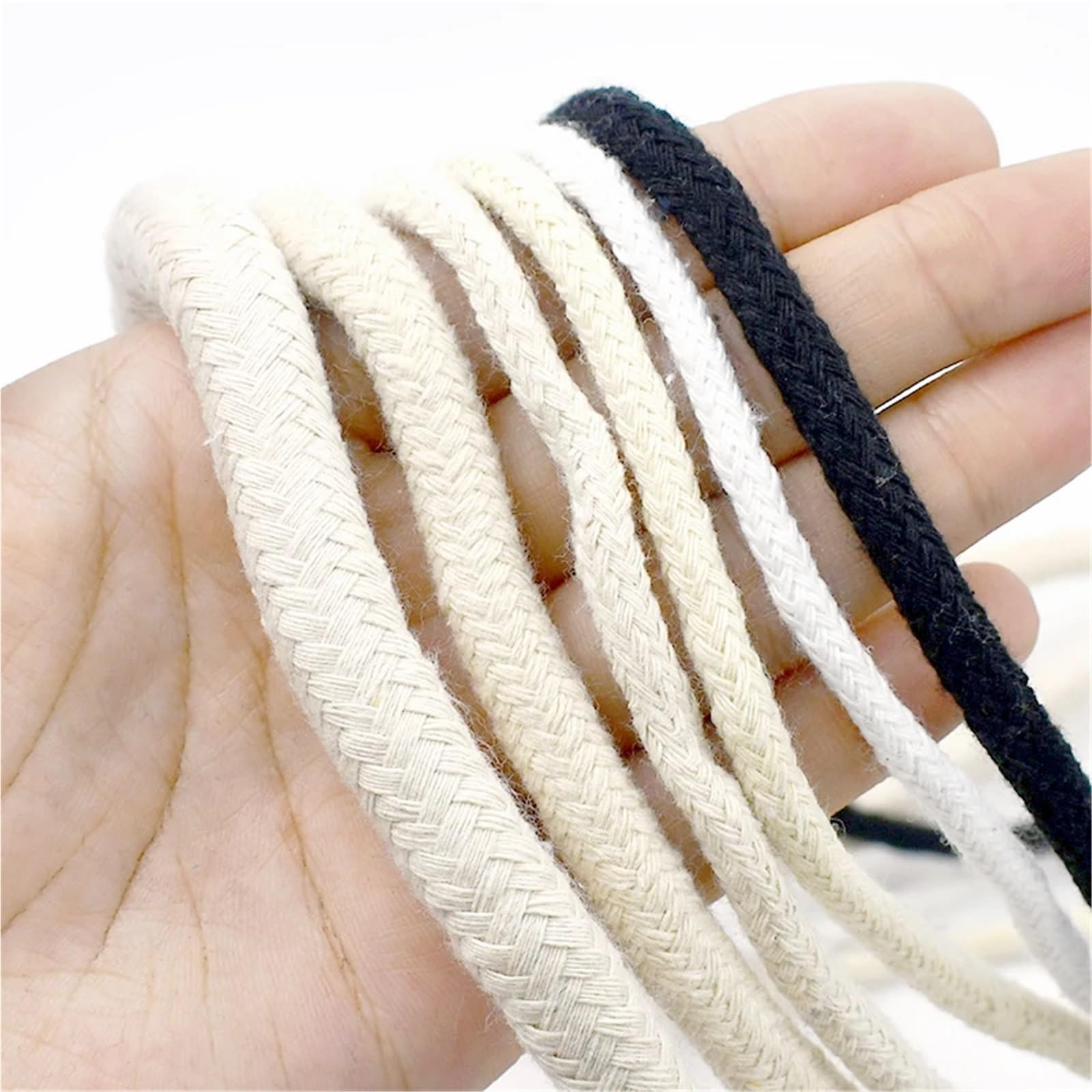 Cordón de algodón Trenzado Cordón de algodón Trenzado 10M, 4-10mm, 16 Partes, for Ropa, Sombrero, Cuerda, Bolsa, decoración Textil for el hogar, Cordones macramé(Beige-8mm)