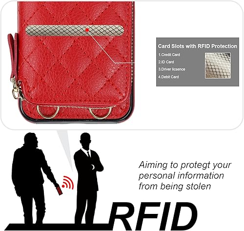 Miniatura 10 de Bocasal Funda tipo cartera cruzada para iPhone 11 Pro, de piel sintética con bloqueo RFID, con cremallera, funda tipo cartera con función atril y