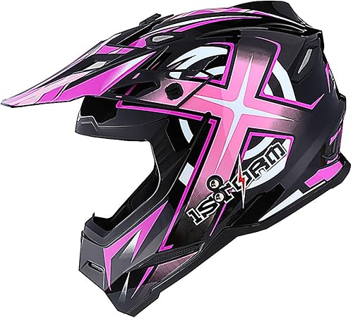 Miniatura 8 de 1Storm Casco de motocross BMX MX para jóvenes, estilo de carreras para adolescentes rosa de carreras + gafas + guante de esqueleto