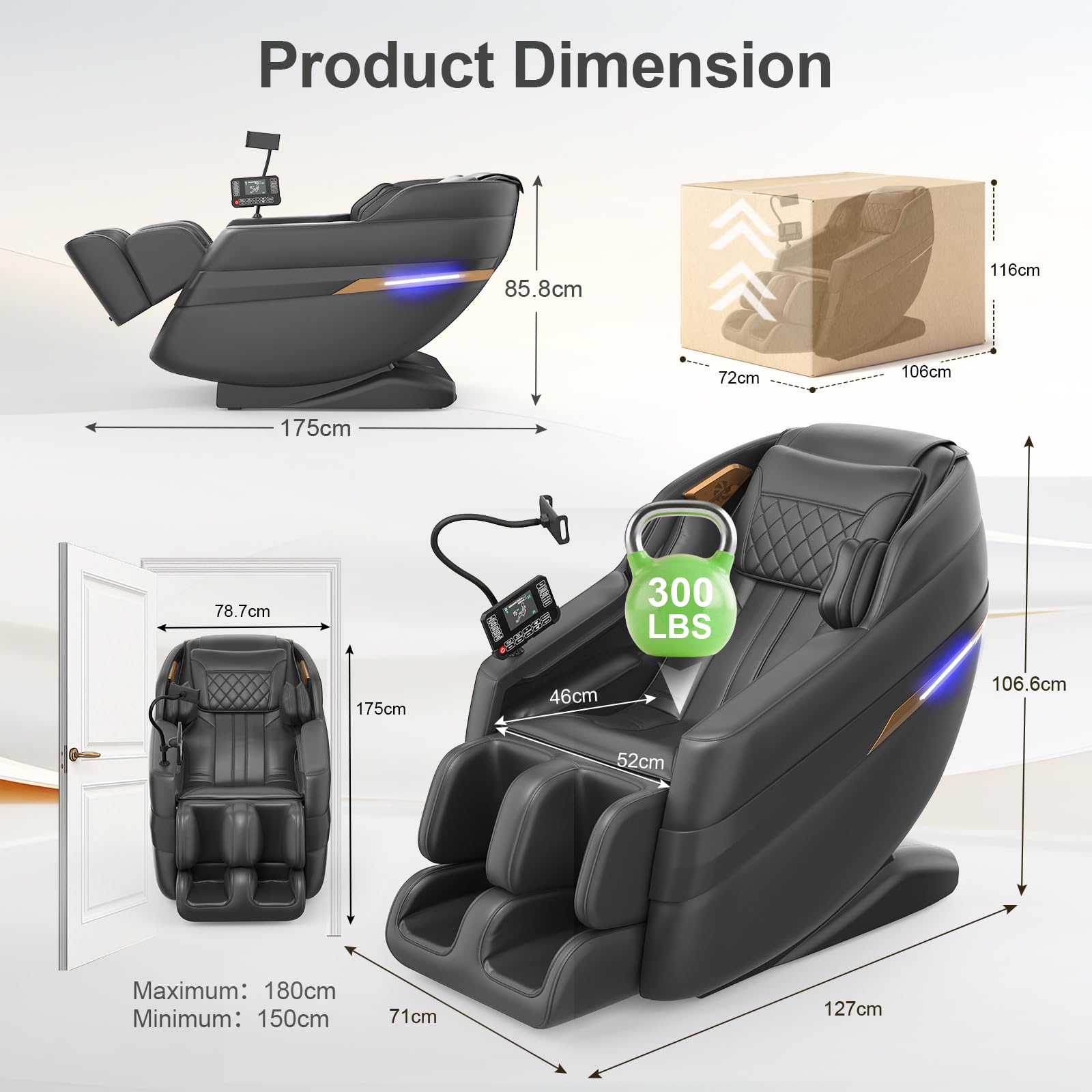 3D SL-Track-Massagesessel Ganzkörper-Massagesessel 8 Luftkammern Heizfunktion Fußrollenmassage KI-Sprachsteuerung Bluetooth-Lautsprecher Zero-Gravity-Modus
