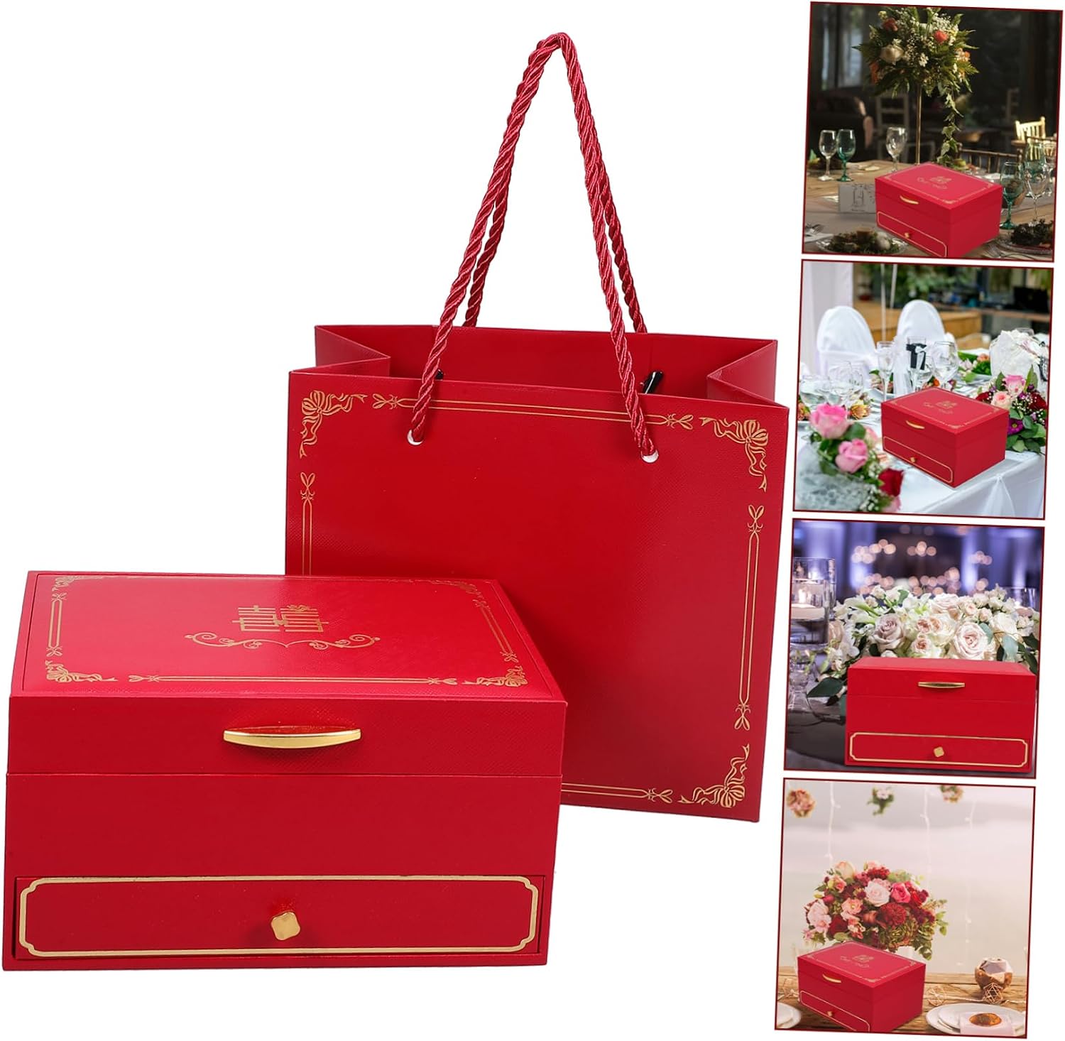 ABOOFAN Chinese Style Jewelry Box 2 Tier Large Capacity Red image 5