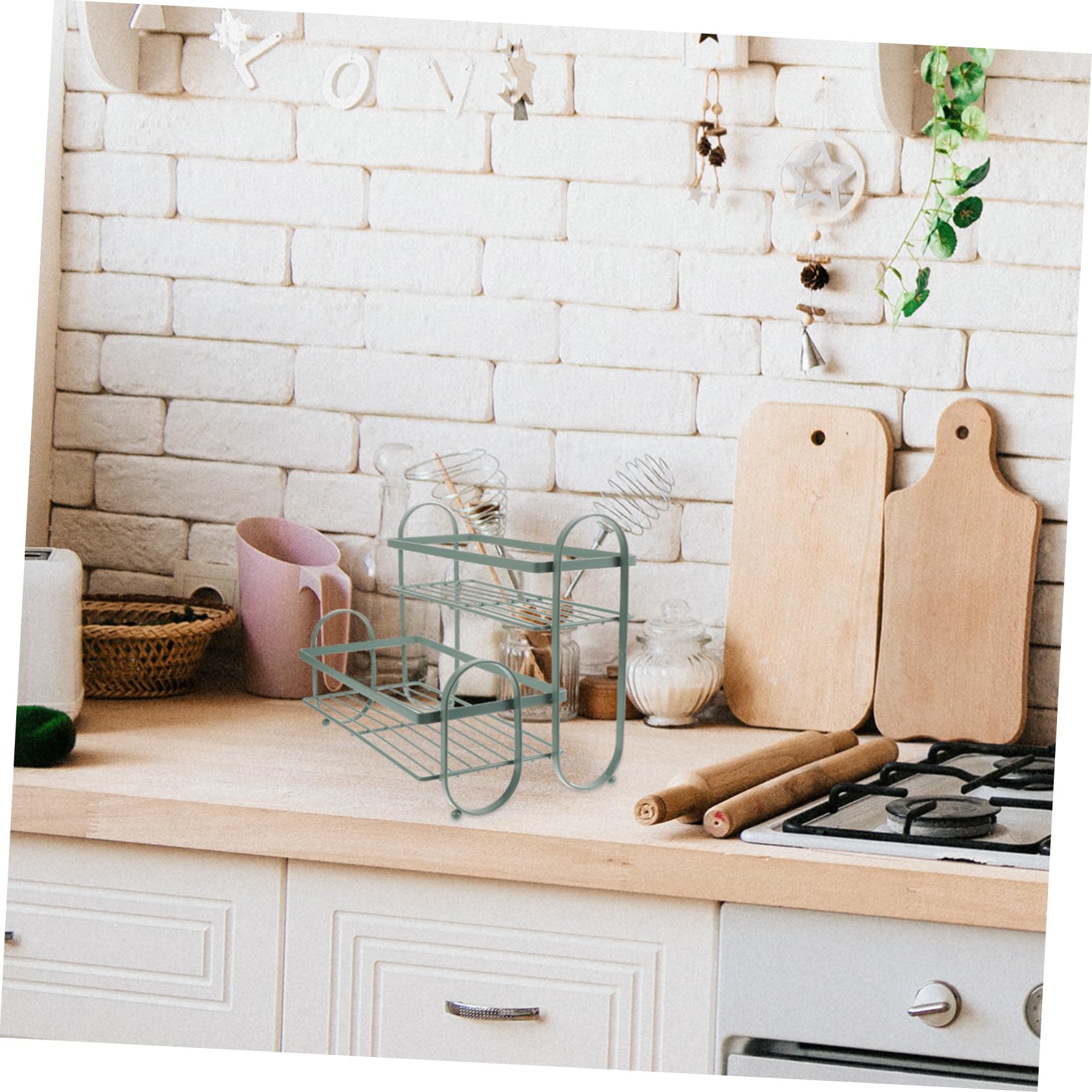 Cabilock Porta Spezie in Ferro Mensola Multifunzione per Spezie per Mobile da Cucina Organizer per Condimenti Mensola per Bottiglie di Spezie A 2 Livelli