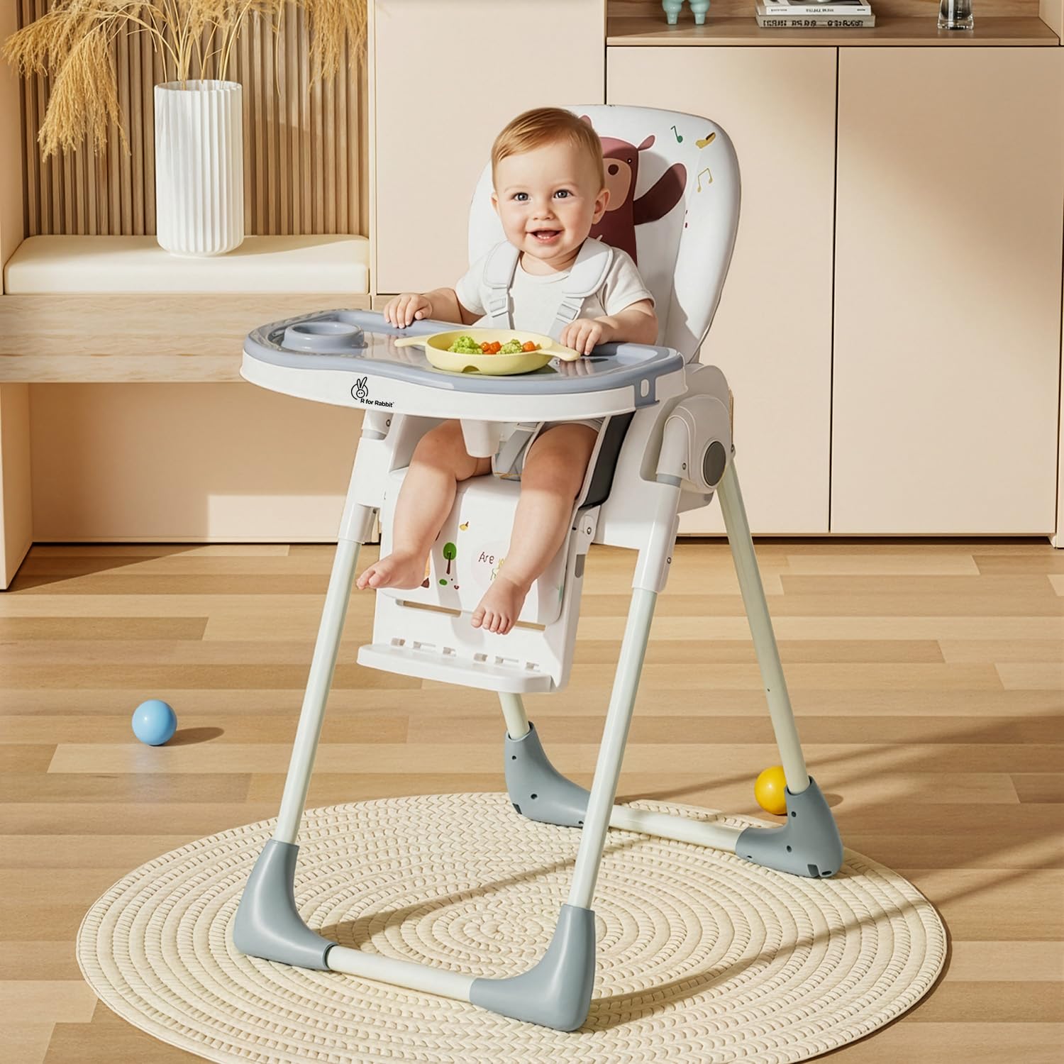 R for Rabbit Marshmallow Lite Baby Feeding High Chair for Babies, 6 Levels Smart Baby Feeding High Chair (Grey)