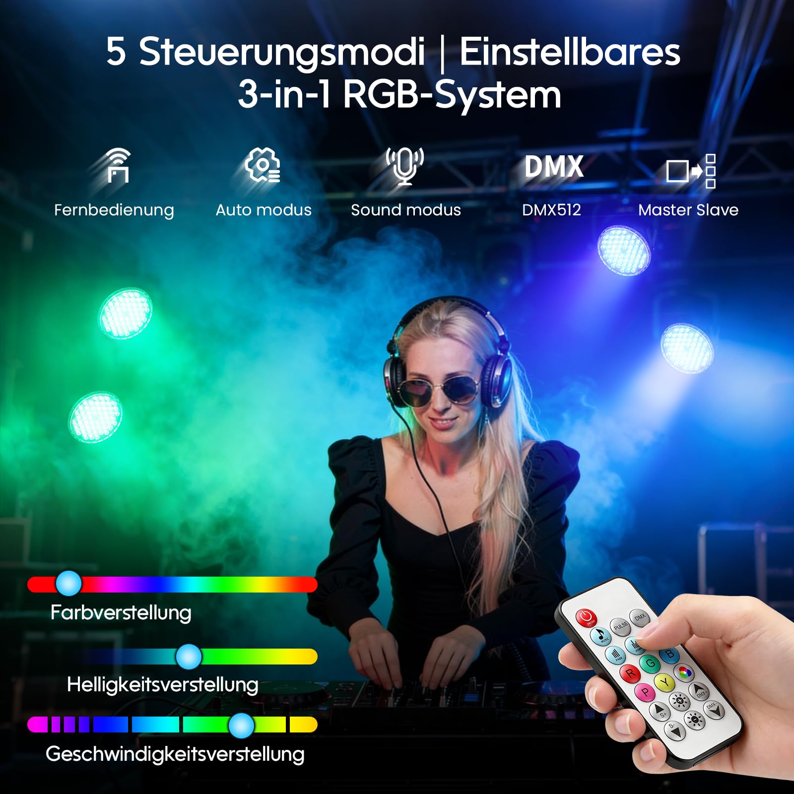 BETOPPER Ultra-Schlanke LED Par Leuchte für DJs, 54 x 1W RGB Par Scheinwerfer mit DMX512, Fernbedienung und Geräuschgesteuerter Bühnenbeleuchtung für Hochzeiten, Partys, Kirchen und Uplighting, 4P