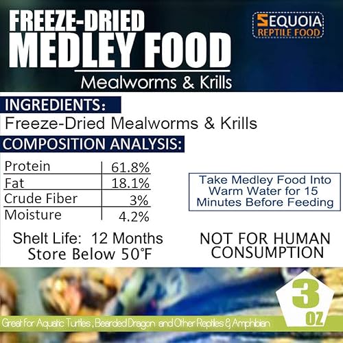 Miniatura 3 de Alimento acuático de tortuga medley, camarones liofilizados y gusanos de harina para tortugas acuáticas, dragón de barba y otros reptiles y anfibios