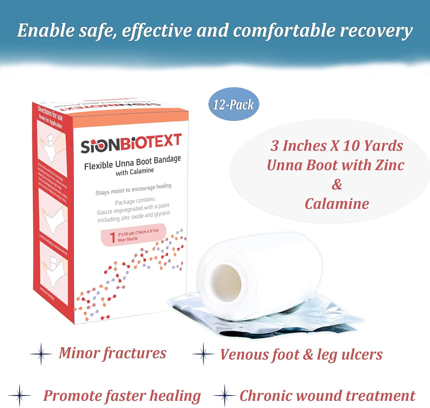 Unna Boot with Zinc and Calamine - Flexible Compression Bandage Moist Healing Environment Comfort Wrap Bandage Medical Dressing 3 Inches X 30 Foot Roll