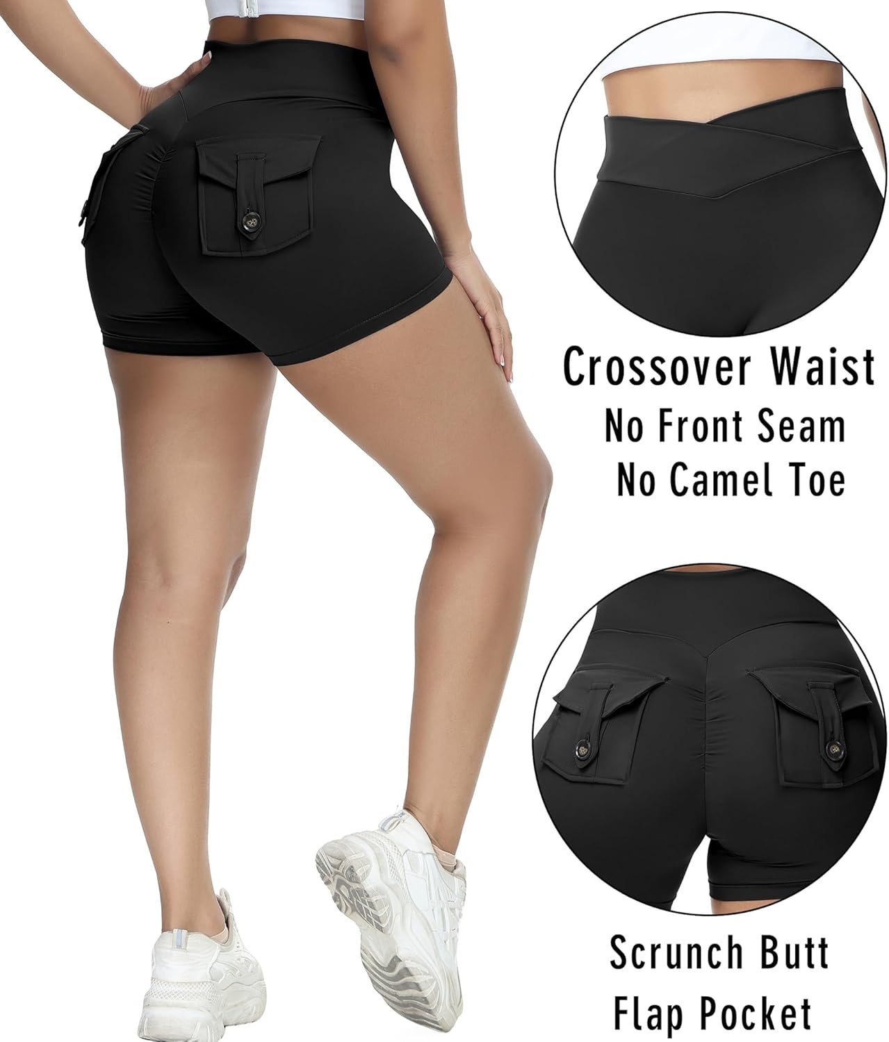 Booty Shorts for Women Scrunch Butt Shorts with Pocket Cargo Workout Biker Gym Bottoms - Image 4