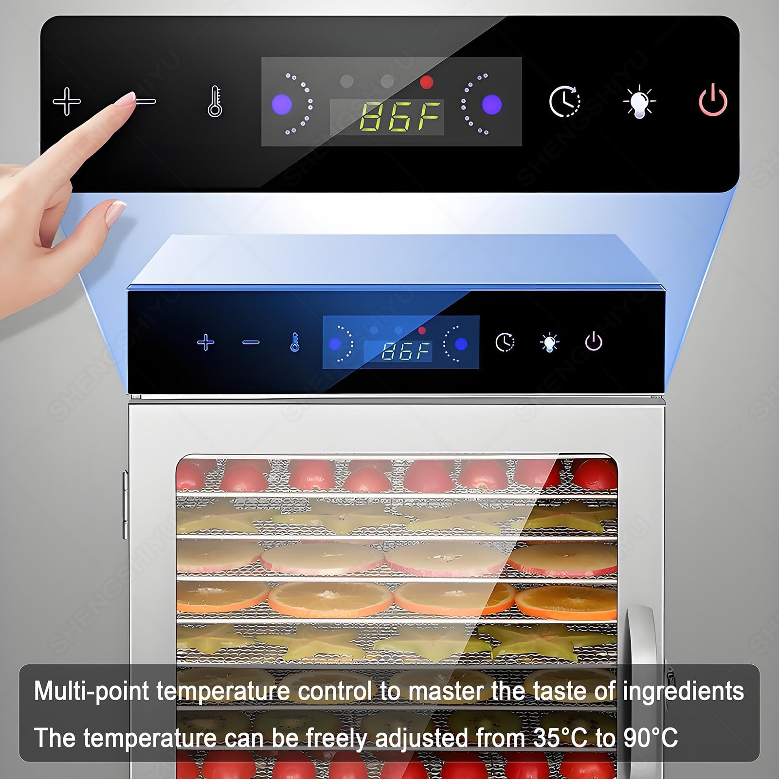 Essiccatore Frutta E Verdura,Controllo Della Temperatura 35℃~90℃ 12tiers | Timer Digitale 24 Ore,Essiccatore per Carne Secca,Frutta,Erbe Aromatiche, Aria Calda a Circolazione Orizzontale