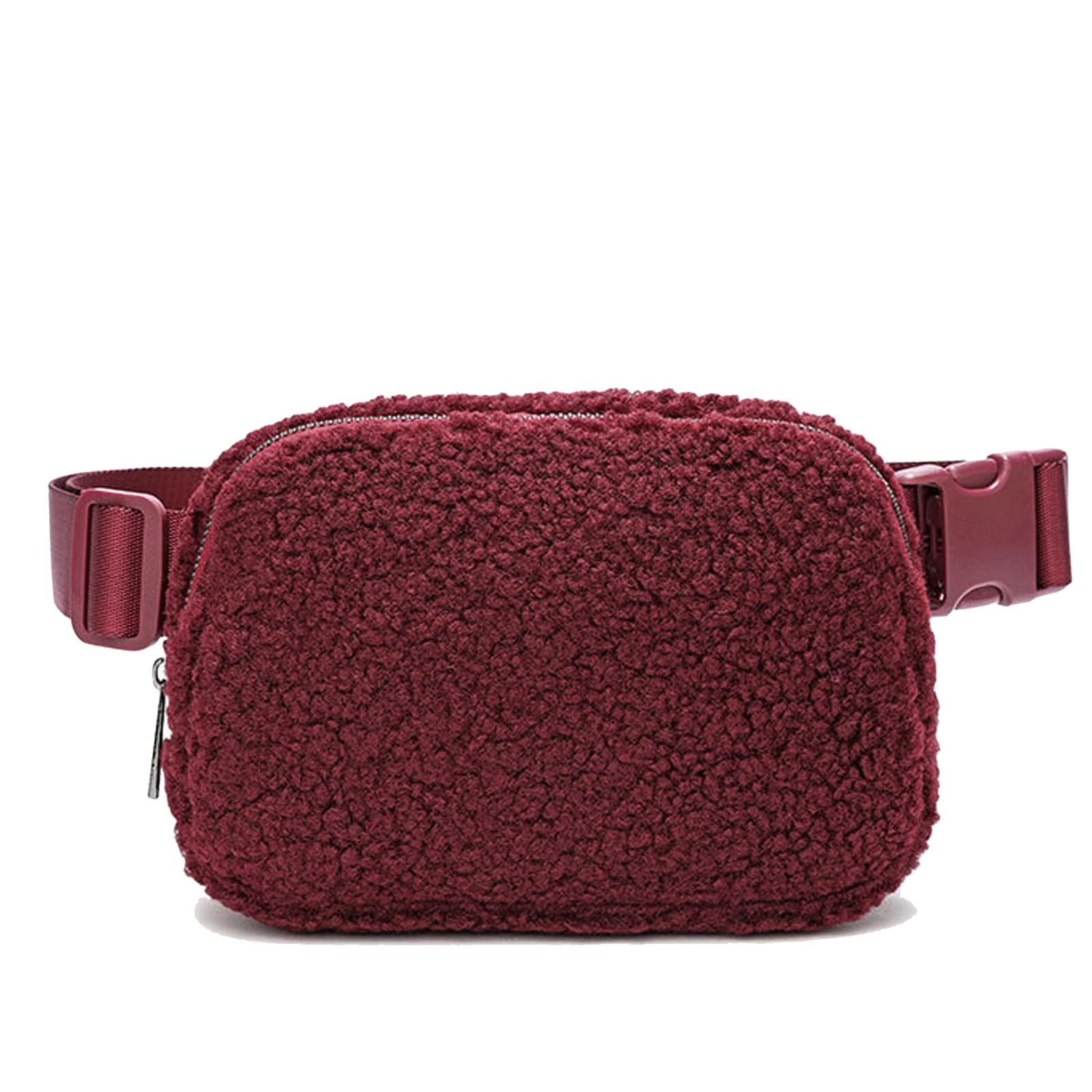 Bumbags for Women Men Women Ladies, Waterproof Fashion Bum Bag, Multi Pockets, Crossbody Bag Lightweight for Travel Sport Running (Teddy Fur-Burgundy)