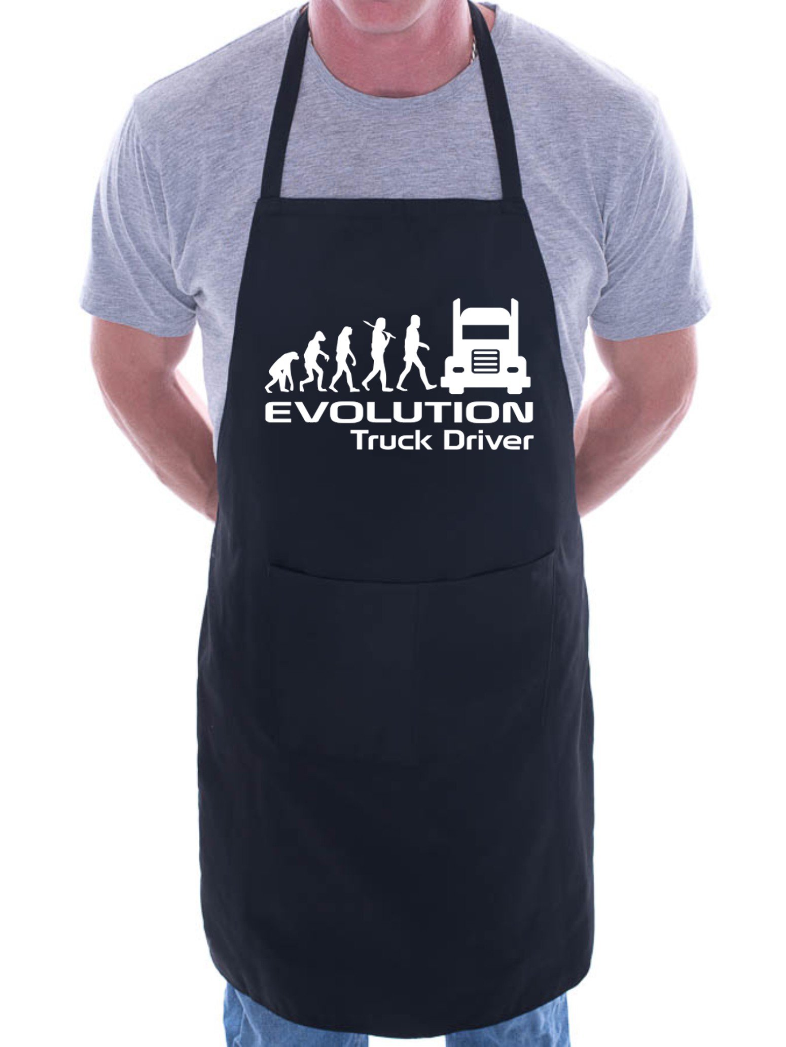 Print4u Men's Black Evolution Of Truck Driver Bbq Cooking Funny Novelty Apron