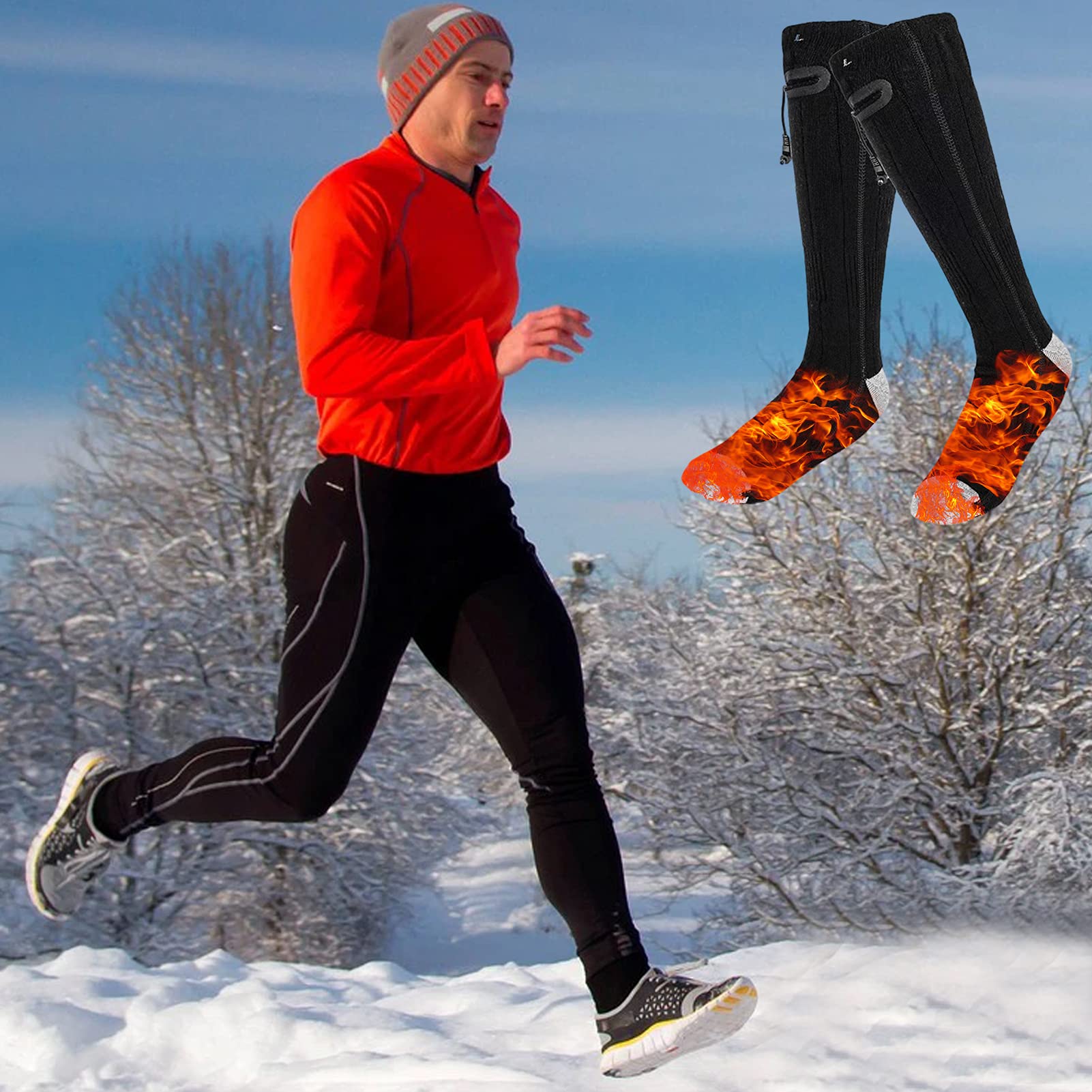 Chaussette Chauffante Homme Femme, Thermiques Chaussettes avec 3 Réglages de Chaleur, Chauffe-Pieds Froids d'hiver Thermiques avec Batterie Rechargeable Type C 4000mAh 3,7V