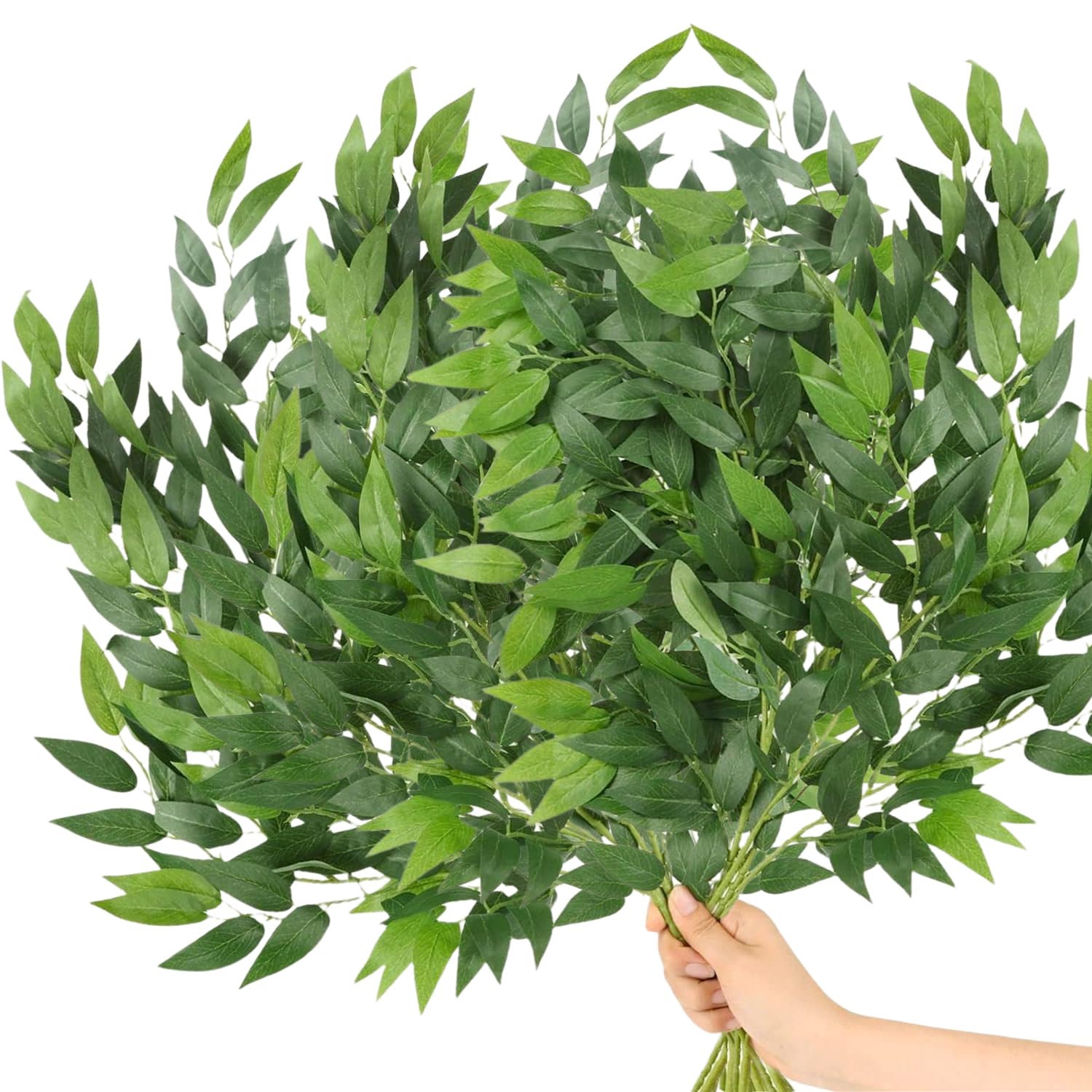 YEAHLEE 12PCS Artificial Greenery Stems 25IN Artificial Ruscus Greenery Foliage Ornaments for Living Room Artificial Leaves for for Home Decor & Kitchen Decor & Wedding Bouquet