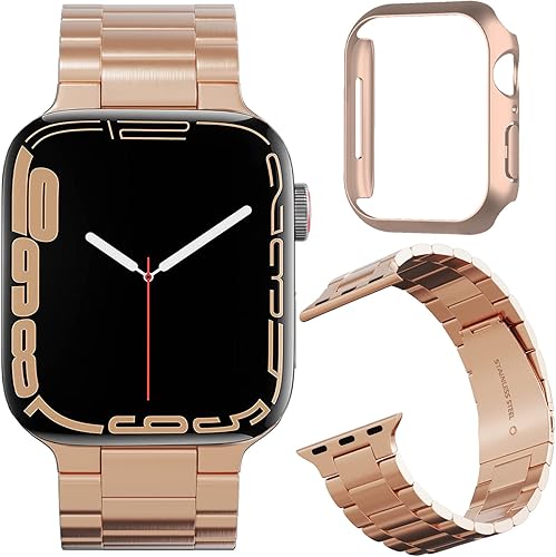 Miimall Correa de acero inoxidable compatible con Apple Watch Series 7 de 1.614in, con funda, carcasa delgada y rígida de policarbonato para Apple