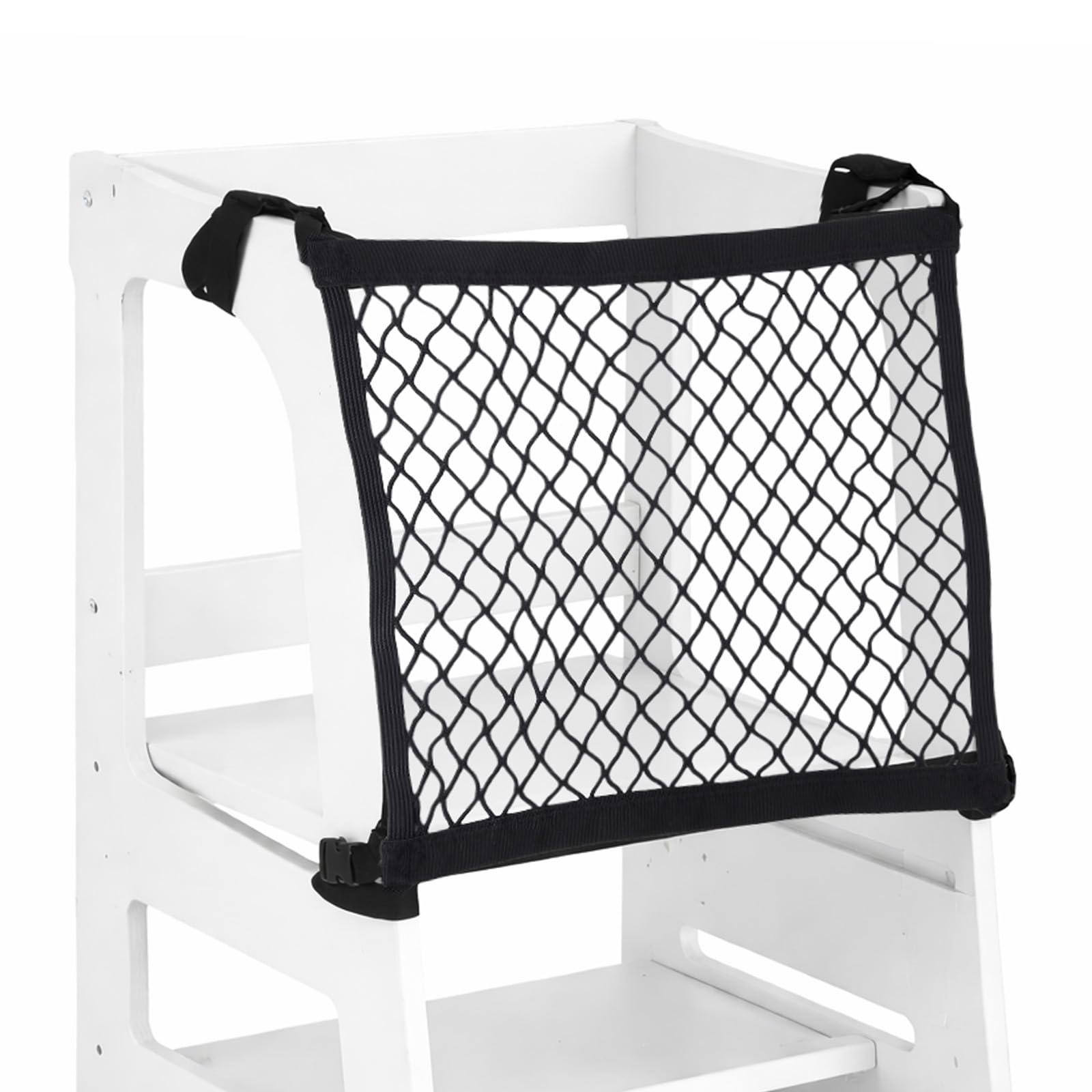 Toddler Standing Tower Safety Net 40x40cm/15.75x15.75in, 4-Sided Dense Mesh Net Guard for Learning Tower Step Stool with Adjustable Straps for Kids Home Kitchen Room Safety Helper Accessories (Black) - 1