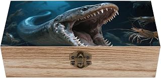 Wooden Keepsake Box with Hinged Lock - Pelican Eel Feeding Handmade Jewelry Storage Chest, Vintage Decorative Organizer Box for Home Office, Wedding Gift Memory Boxes (7.9x3.9x2.3 Inch)