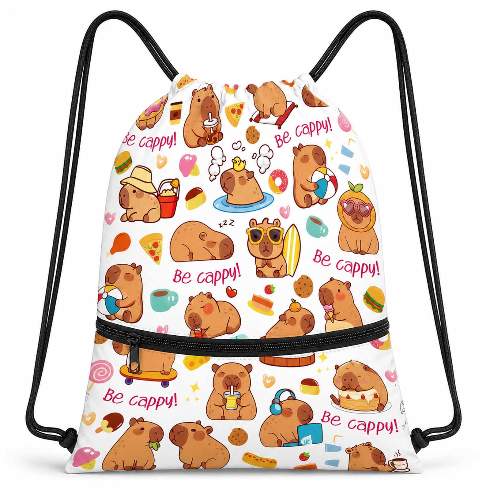 Clyrax Capybara Drawstring Bag, Polyester Cute Bag for Fitness and Sports, Large Capacity Swimming Bags for Kids for Travel and Shopping, Creative Capybara Gift Bag or Capybara Lovers