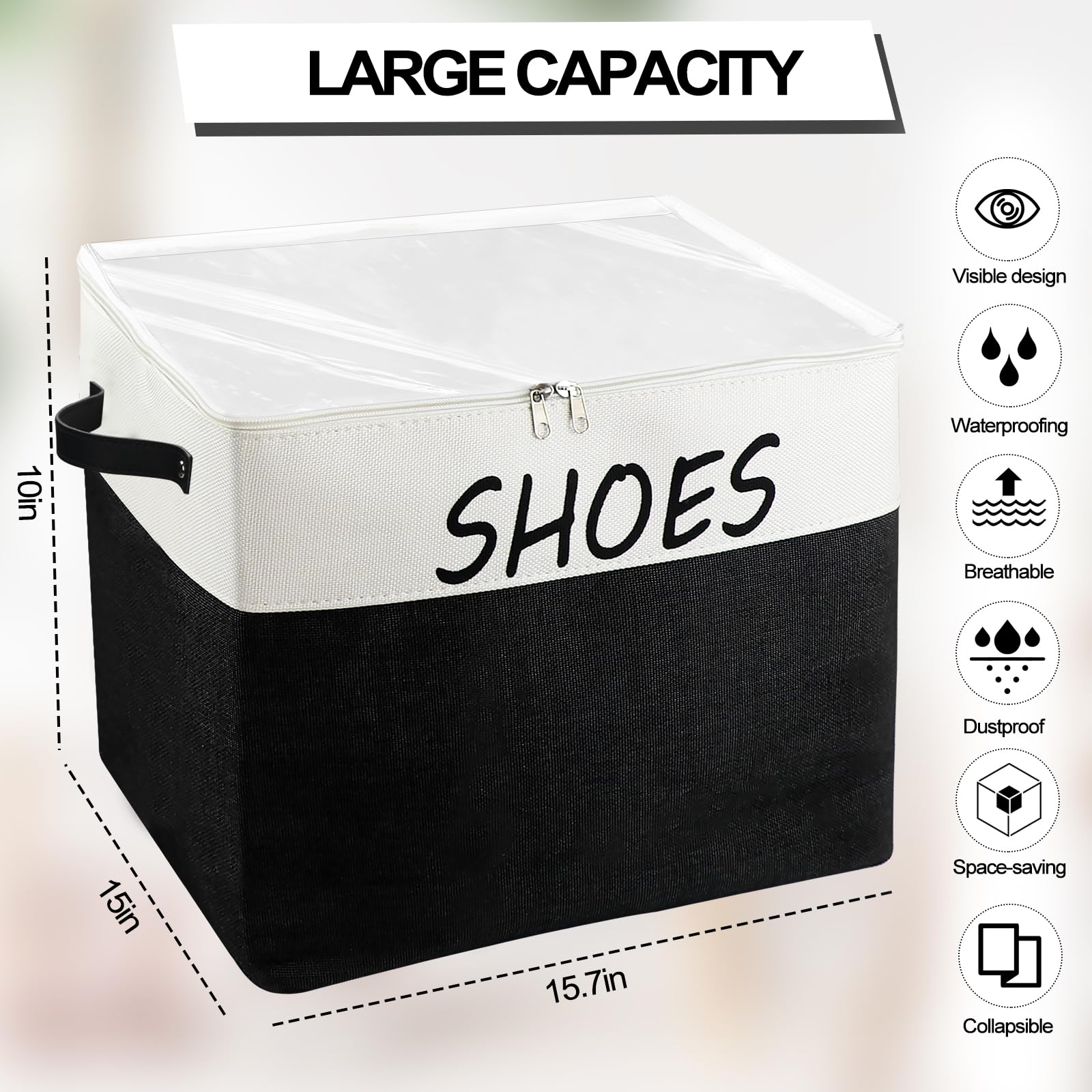 MUOUAKATE Large Entryway Shoe Storage Organizer, Shoe Basket for Entryway with Clear Cover, Foldable Mudroom Shoe Bin Box Fits for Boot, Sneaker, High Heeled