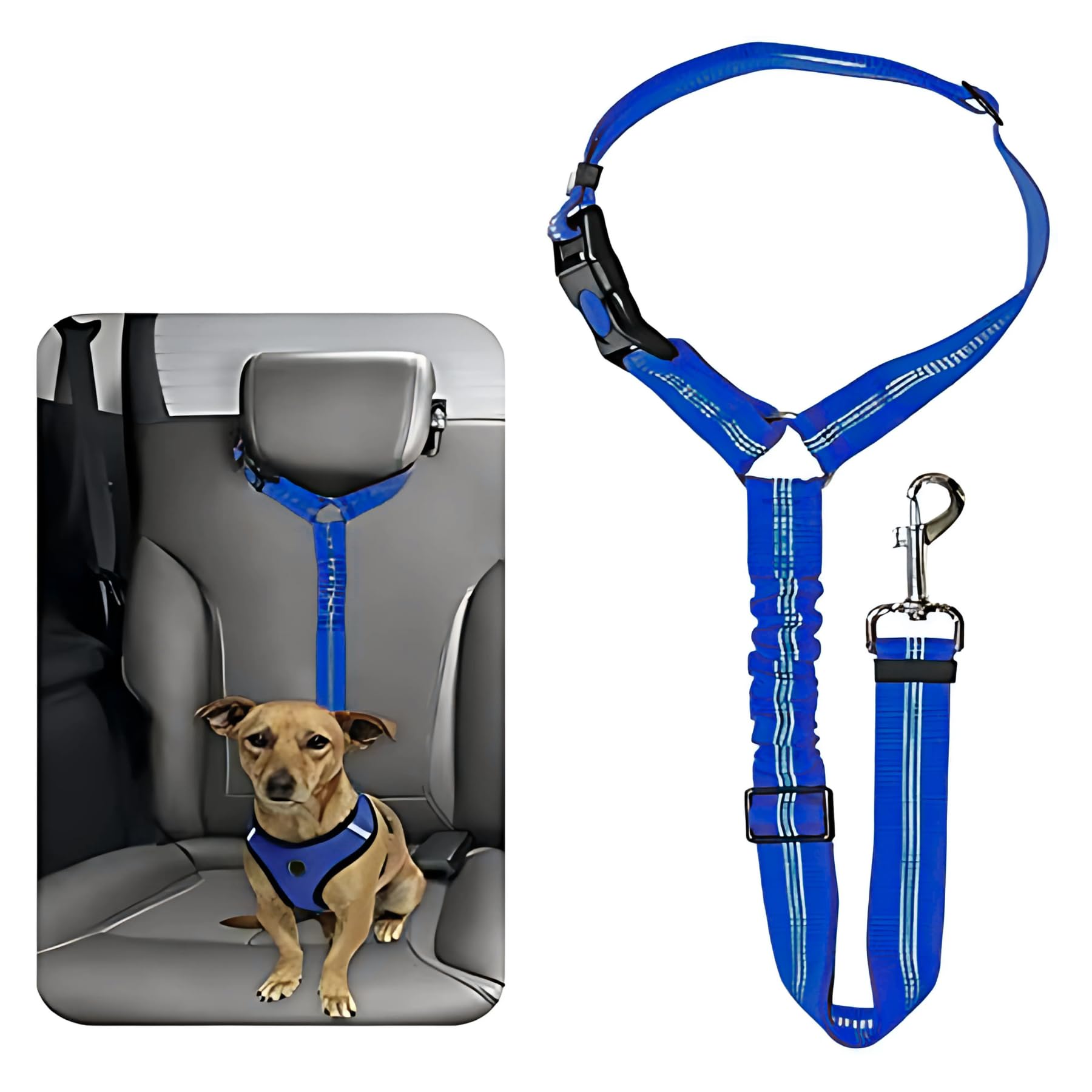 Dog Seat Belts For Cars - Dog Car Harness Adjustable - Headrest Dog Car Seat Belt Restraint Puppy - Elastic Pet Dog SeatBelt harness - Strong Leads Harness for Dogs Cats and Pets (BLACK) — view 4