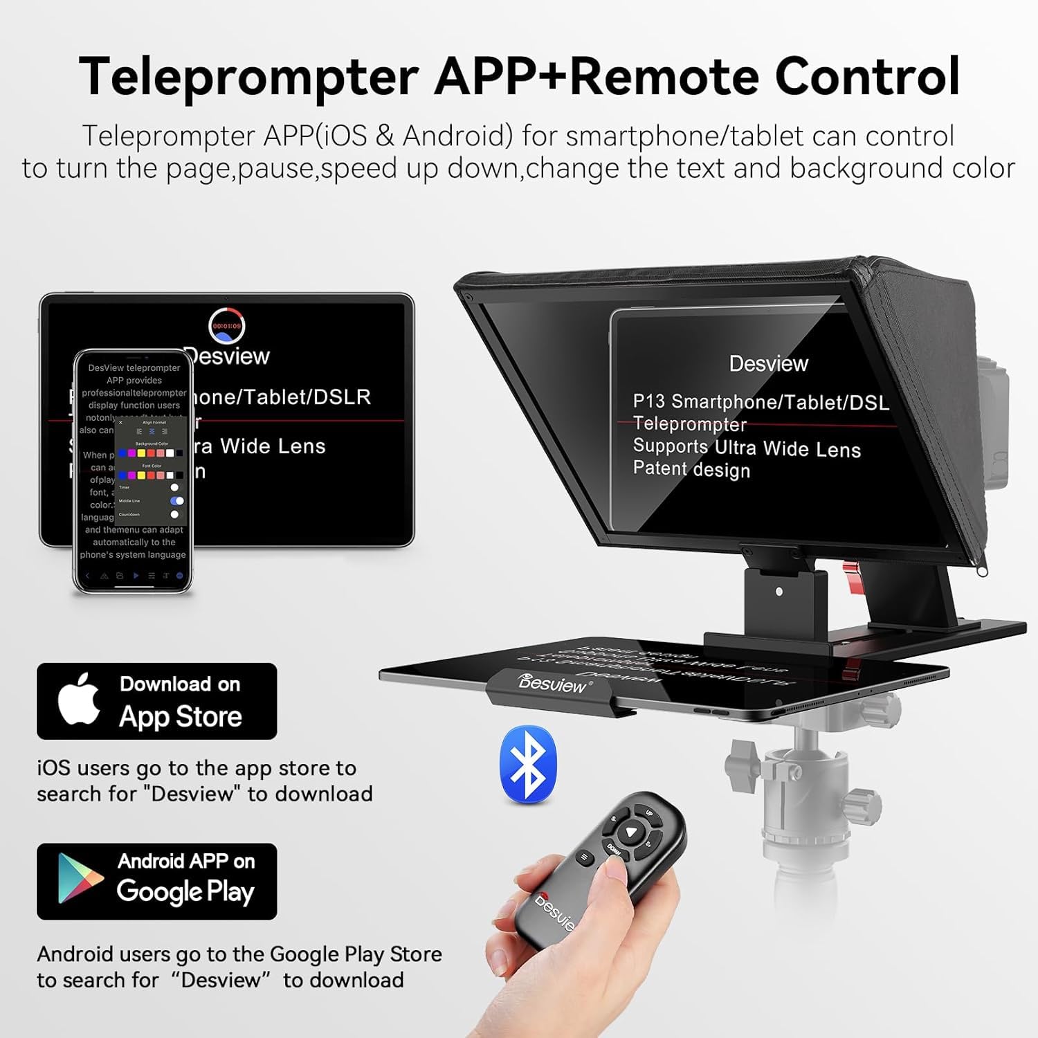 Desview P13 Teleprompter 13 Zoll, ohne Montage, für Kamera und Smartphone | Tragbarer 13-Zoll-Teleprompter für Kamera und Smartphone mit schnellem Aufbau