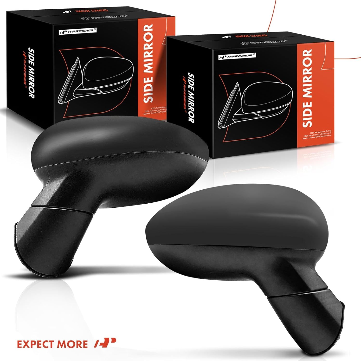 A-Premium Pair (2) Driver and Passenger Side Power Door Mirror - Compatible with Kia Rio 2014 2015 2016 2017 - Heated Manual Folding Black Outside Rear View Mirror - Replace# 876201W141