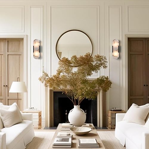 Miniatura 7 de Juego de dos apliques de pared, lámpara de pared de alabastro, accesorios de tocador negro mate para baño, lámpara de pared moderna de mesita de