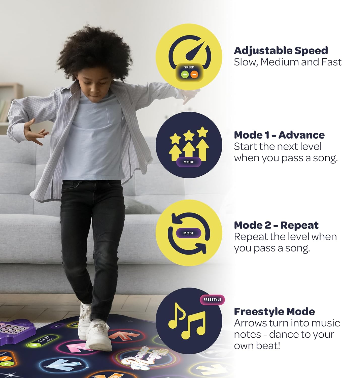 JOYBERRI Dance Mat - with 8 Levels & Songs, 3 Speeds and 2 Modes - Light Up Electronic Kids Dance Mat for Kids Ages 4-8, 8-12, Toddlers 3-5 / Dance Pad, Dancing Mat Toy Gift for Girls and Boys