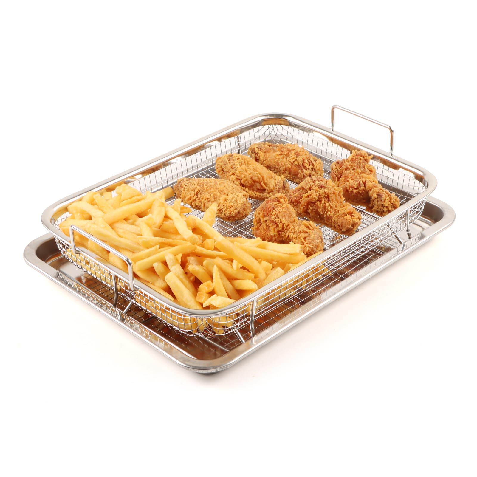 Stainless Steel Air Fryer Basket & Tray for Oven, 12.8" x 9.8", Rectangular, Silver-image-7