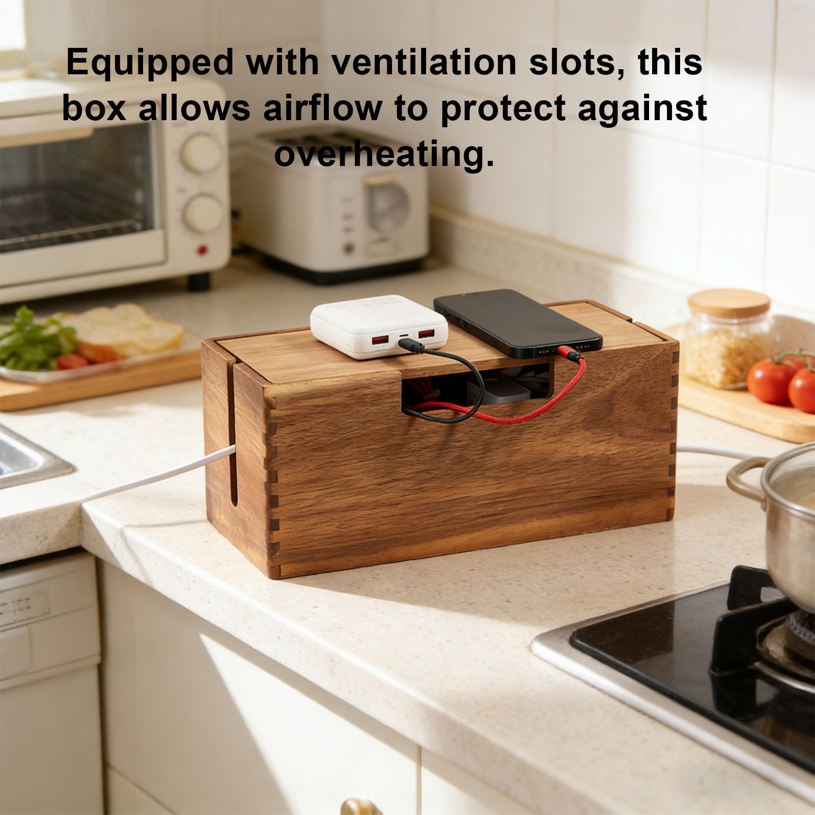 Yosoo Health Gear Kabel-Management-Box aus Holz, Hochwertiger Kabel-Versteck-Organizer aus Holz für Schreibtisch- und TV-, 32 X 14 cm, Perfekt für den Heim- und Bürogebrauch